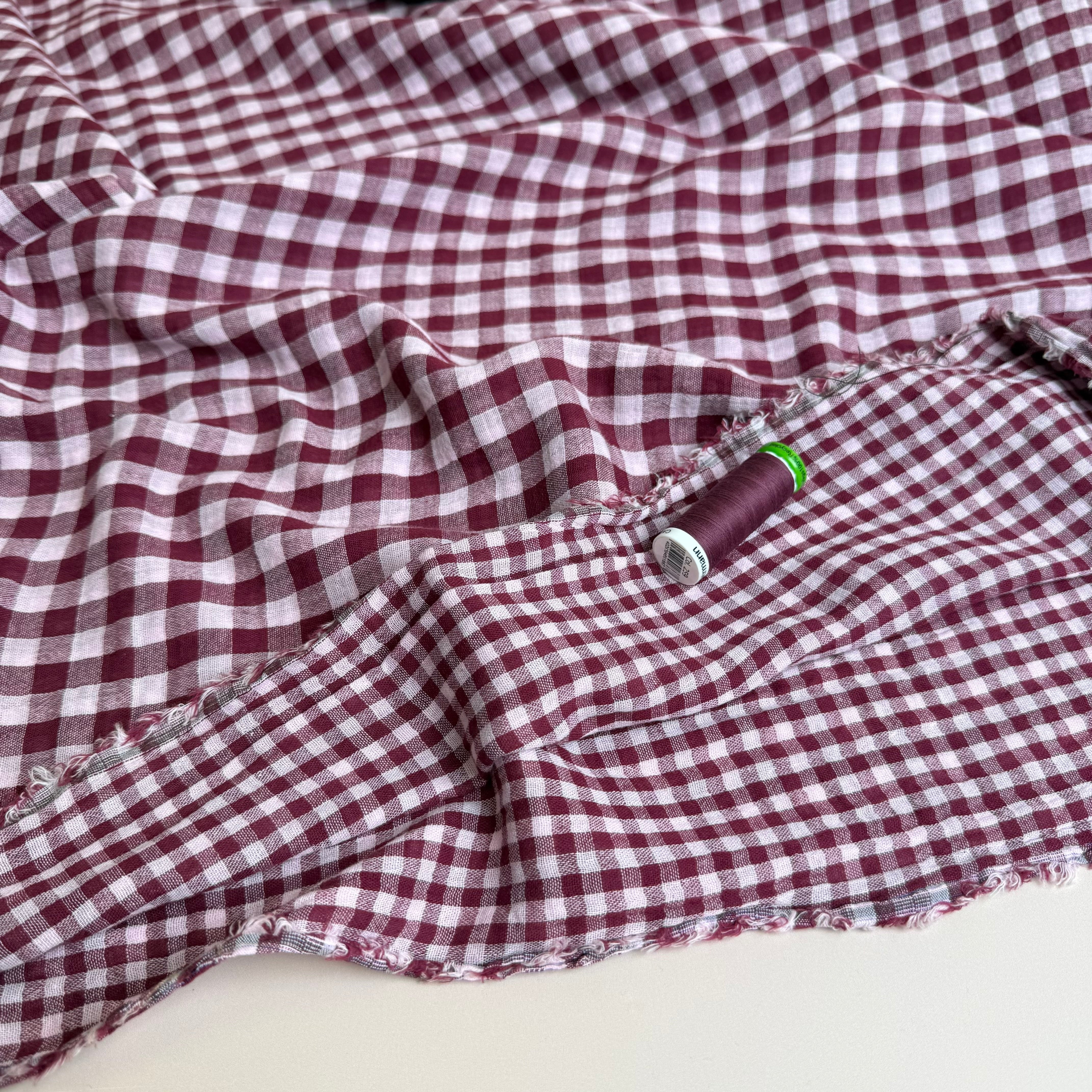 Reversible Burgundy Gingham Cotton Double Gauze