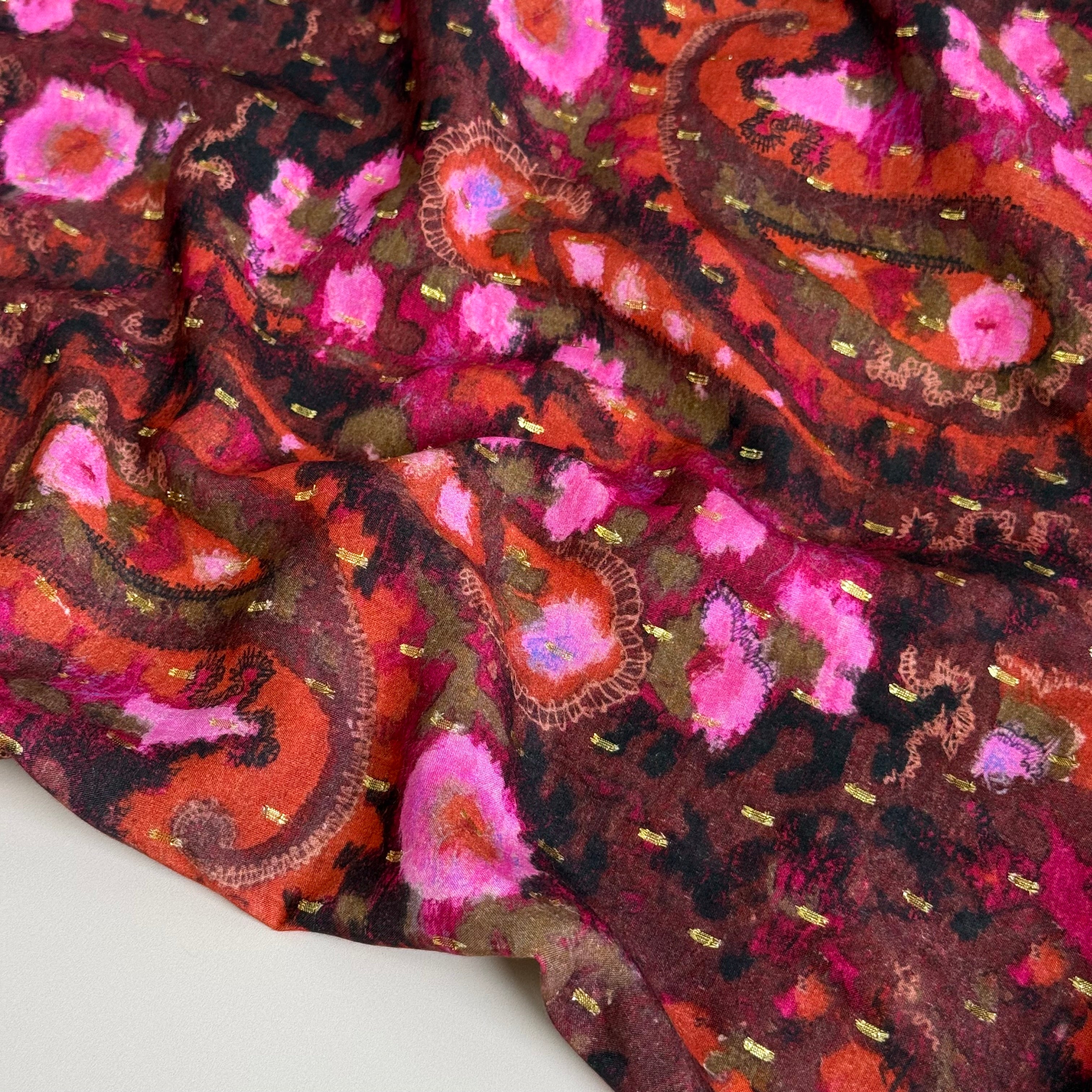Burgundy Paisley with Lurex Viscose Fabric