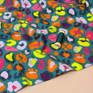 REMNANT 2.24 Metres - Rainbow Leopard on Teal Cotton French Terry
