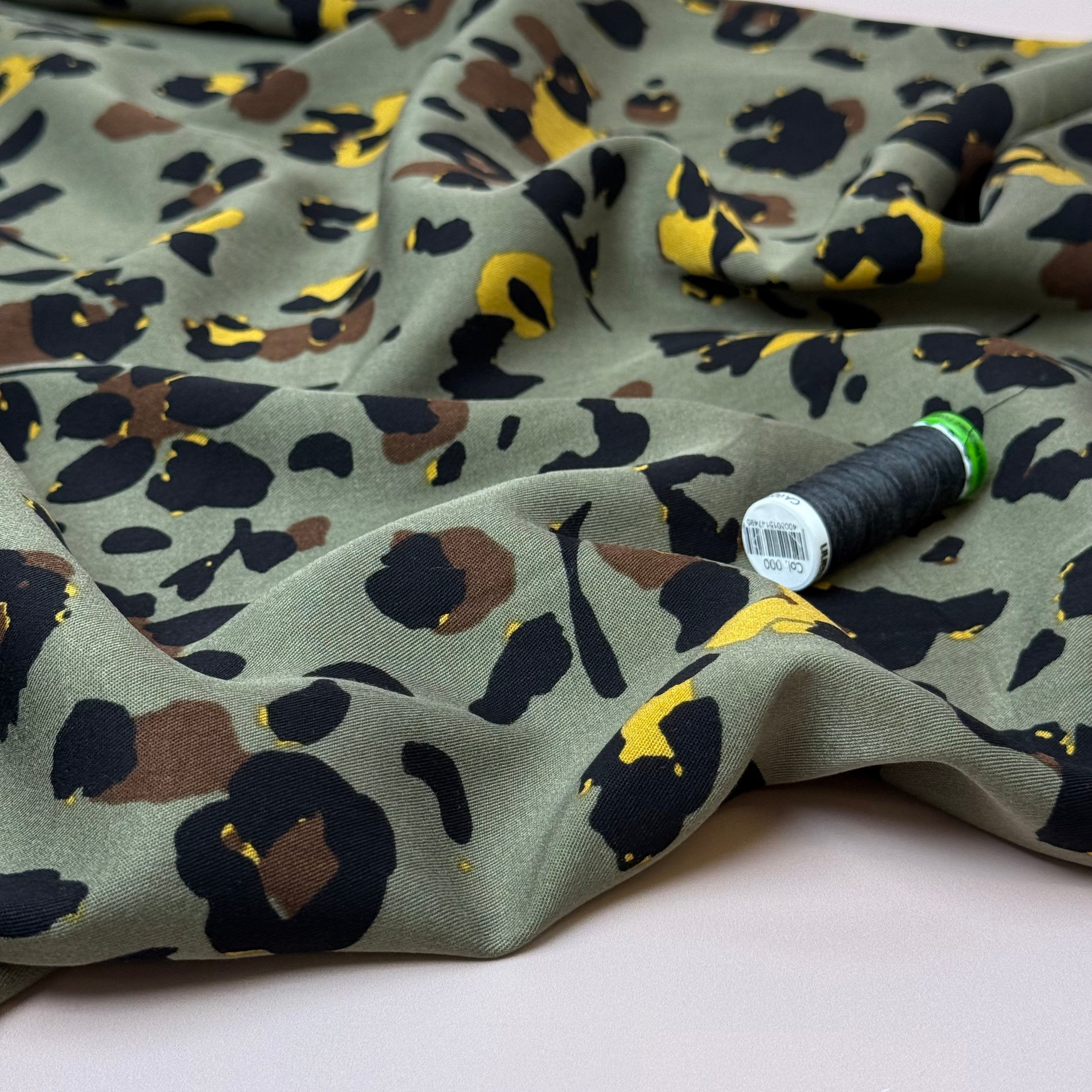Abstract Leopard Khaki Viscose Twill