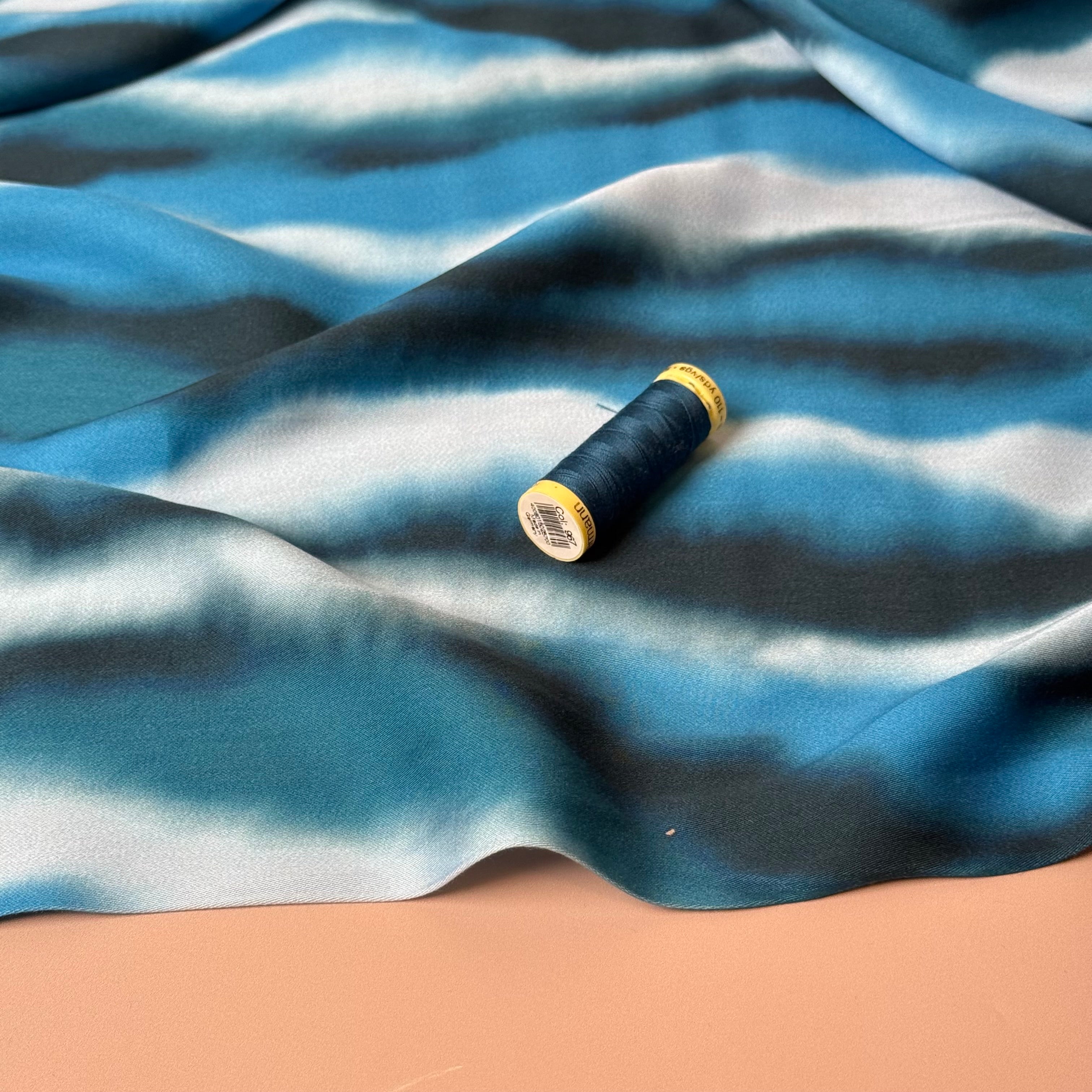 Ocean Waves Viscose Sateen Fabric