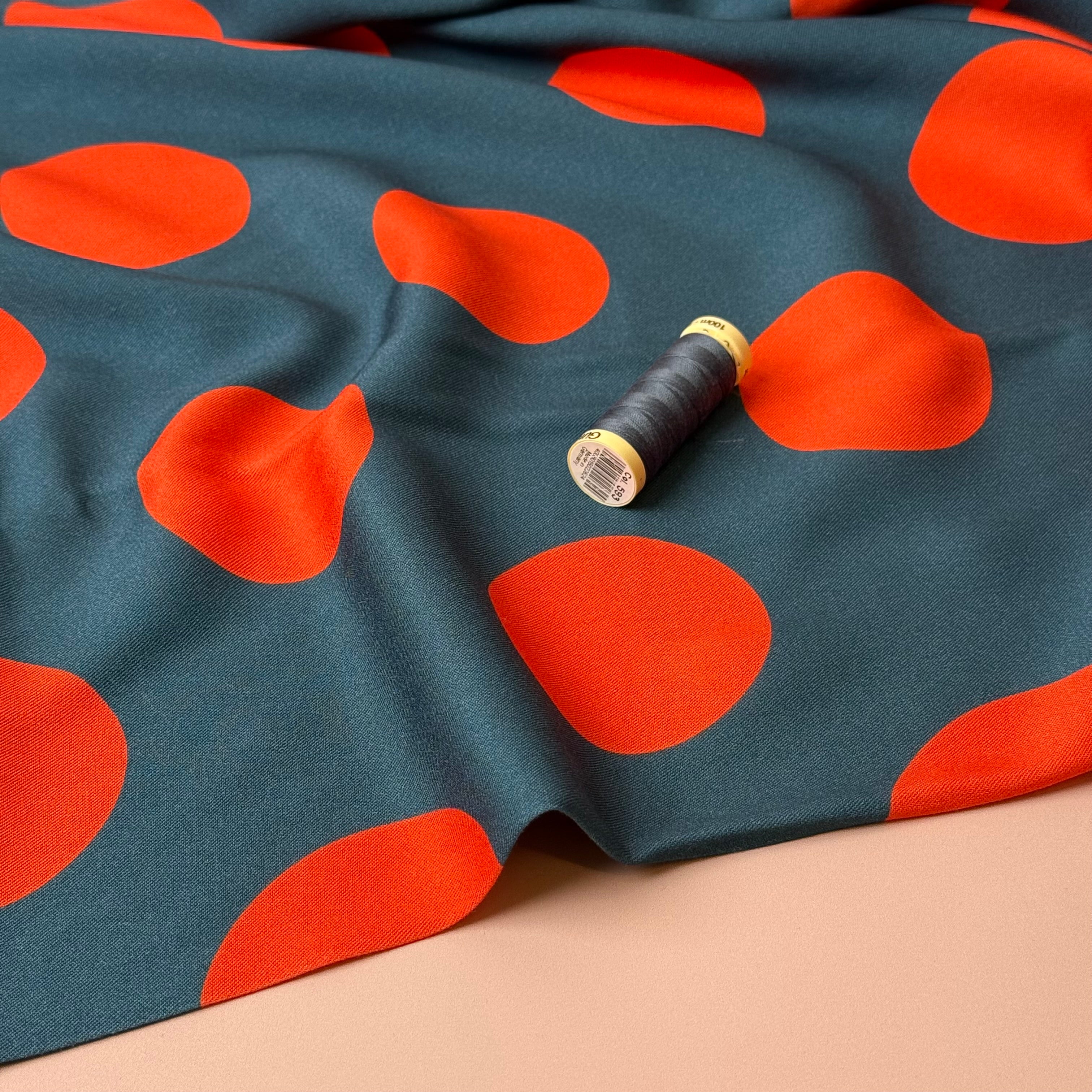 Light & Lush - Large Polka Dots in Orange Viscose Twill Fabric