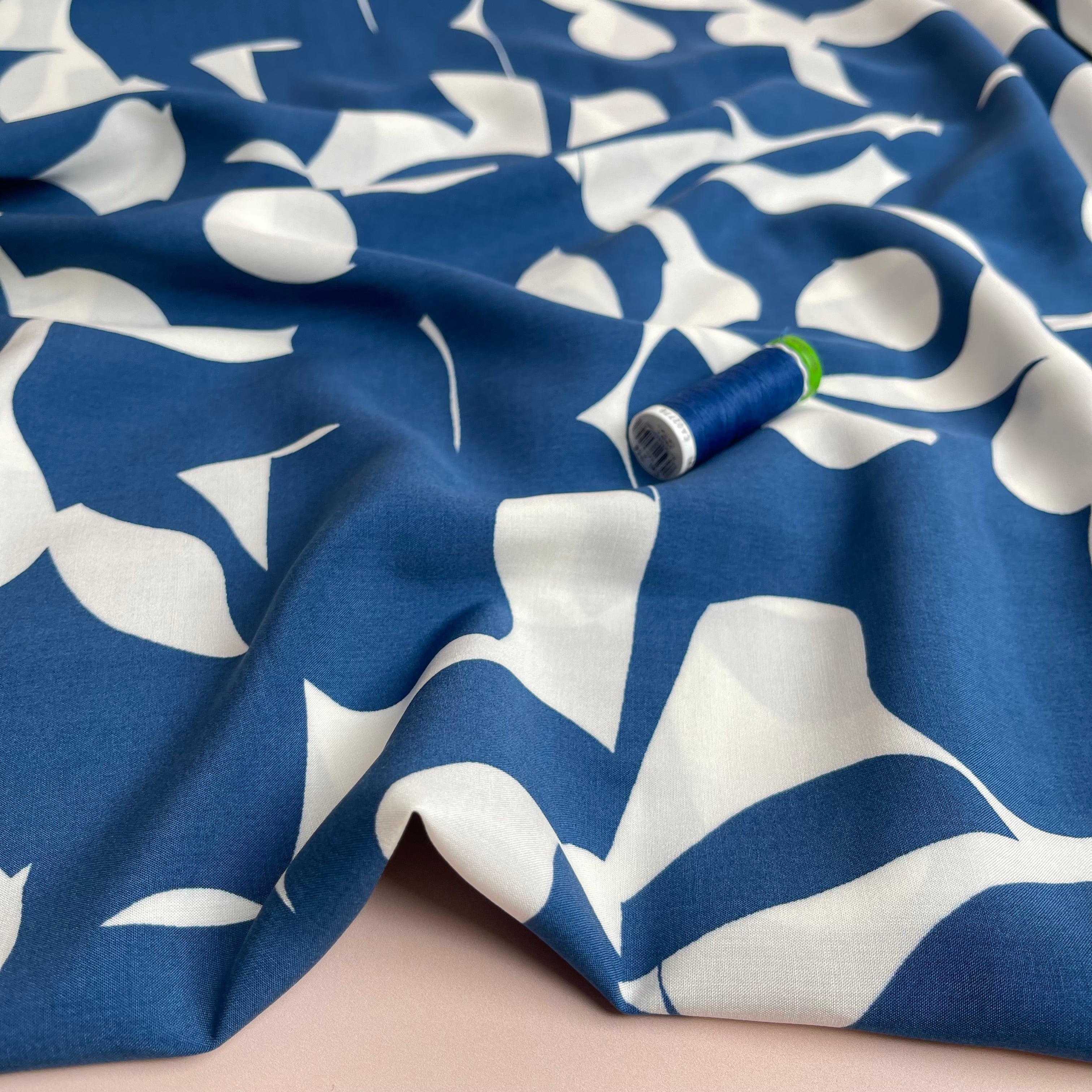 REMNANT 1.32 metres - Blue Shadows Viscose Fabric