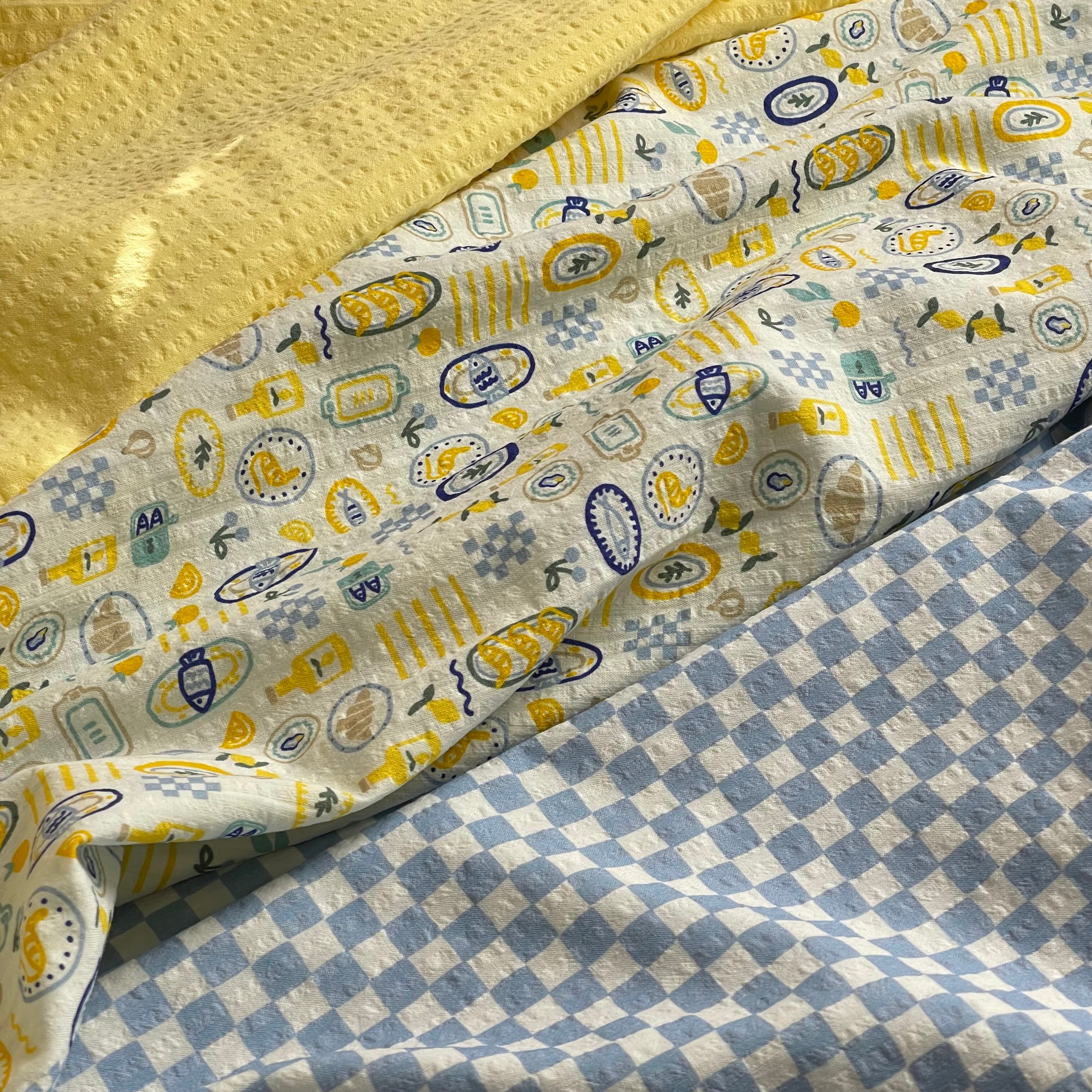 Mediteranian Feast Bubble Stripe Cotton Seersucker Fabric