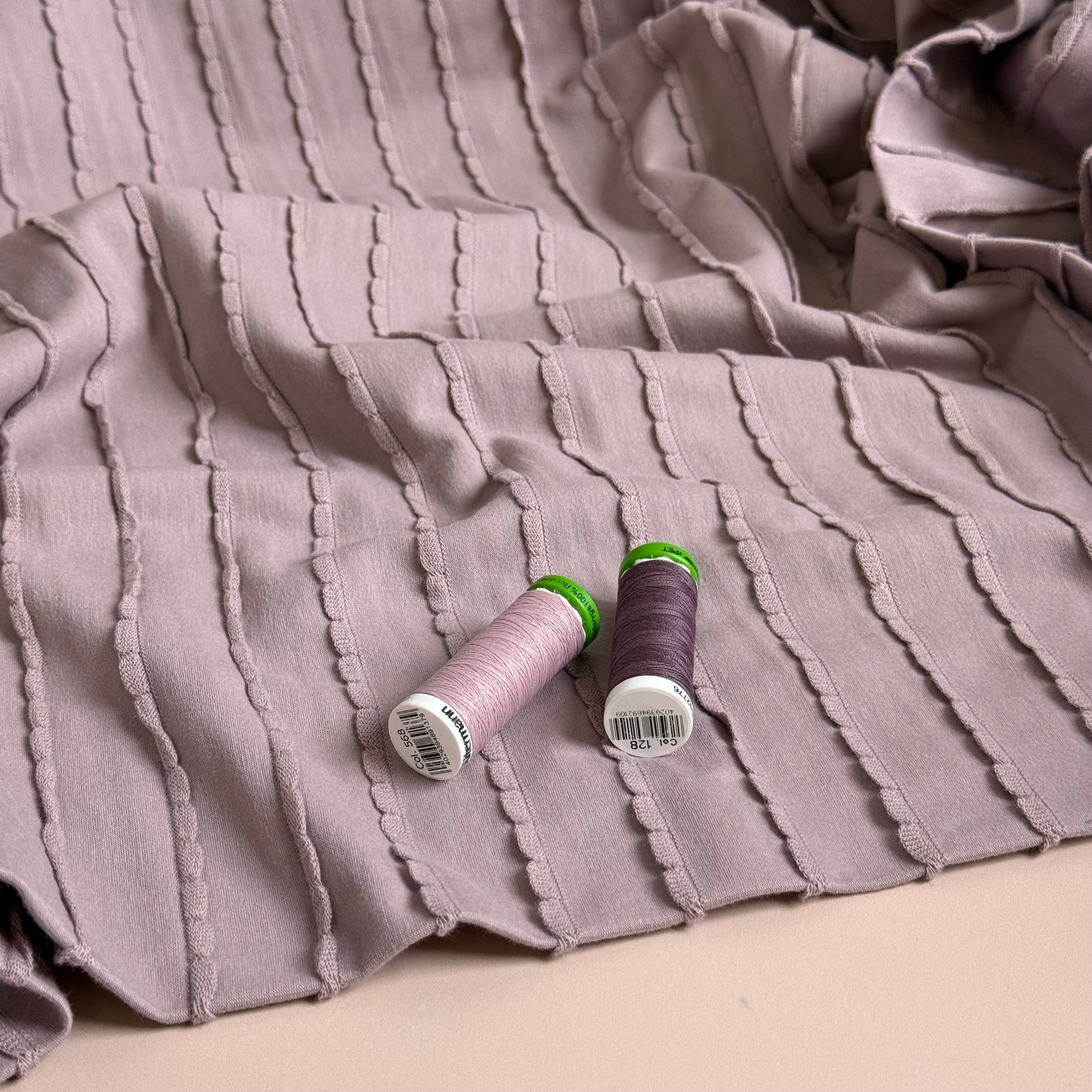Knitted Frills Mauve Cotton Jersey Fabric