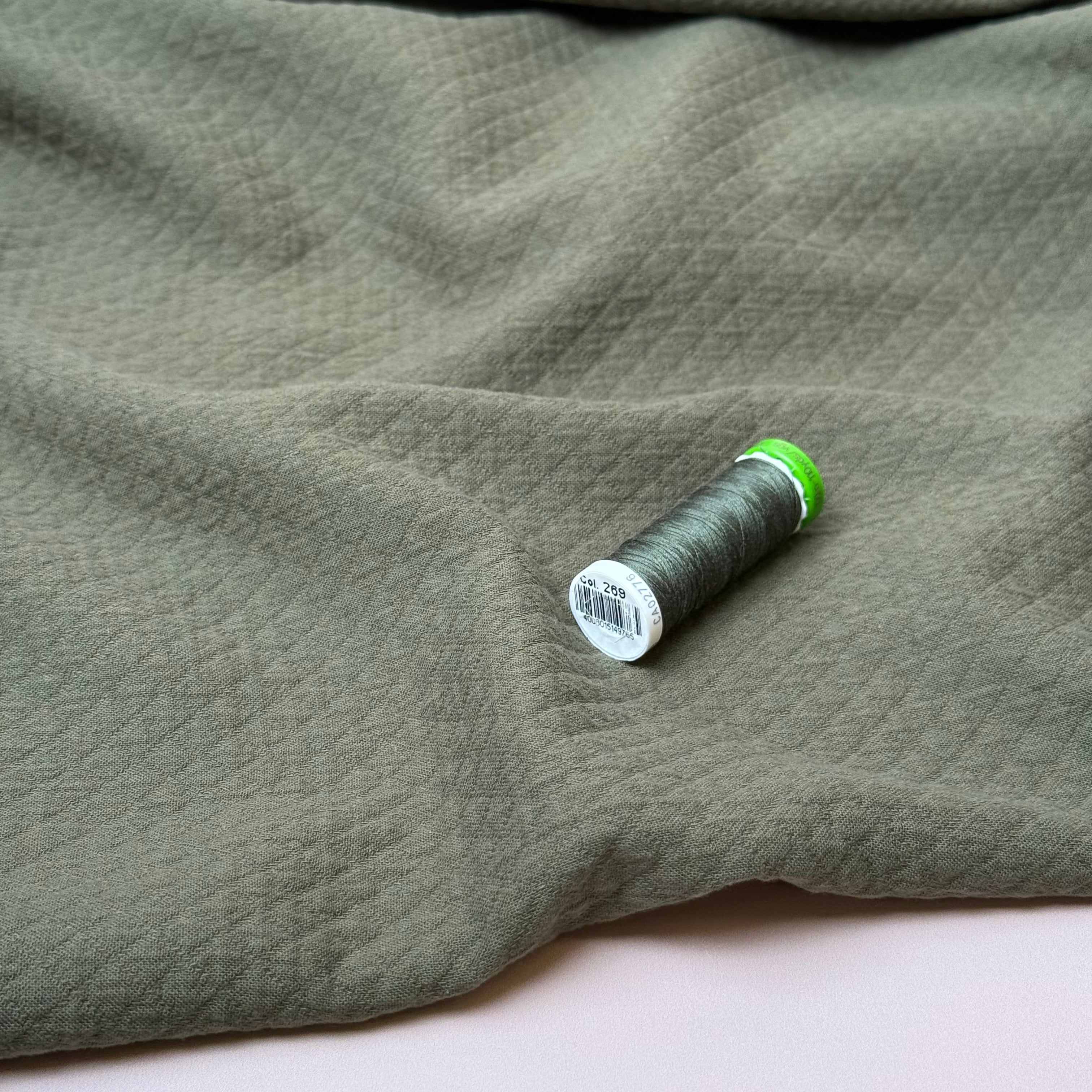 Olive Green Plain Cotton Diamond Jacquard Fabric