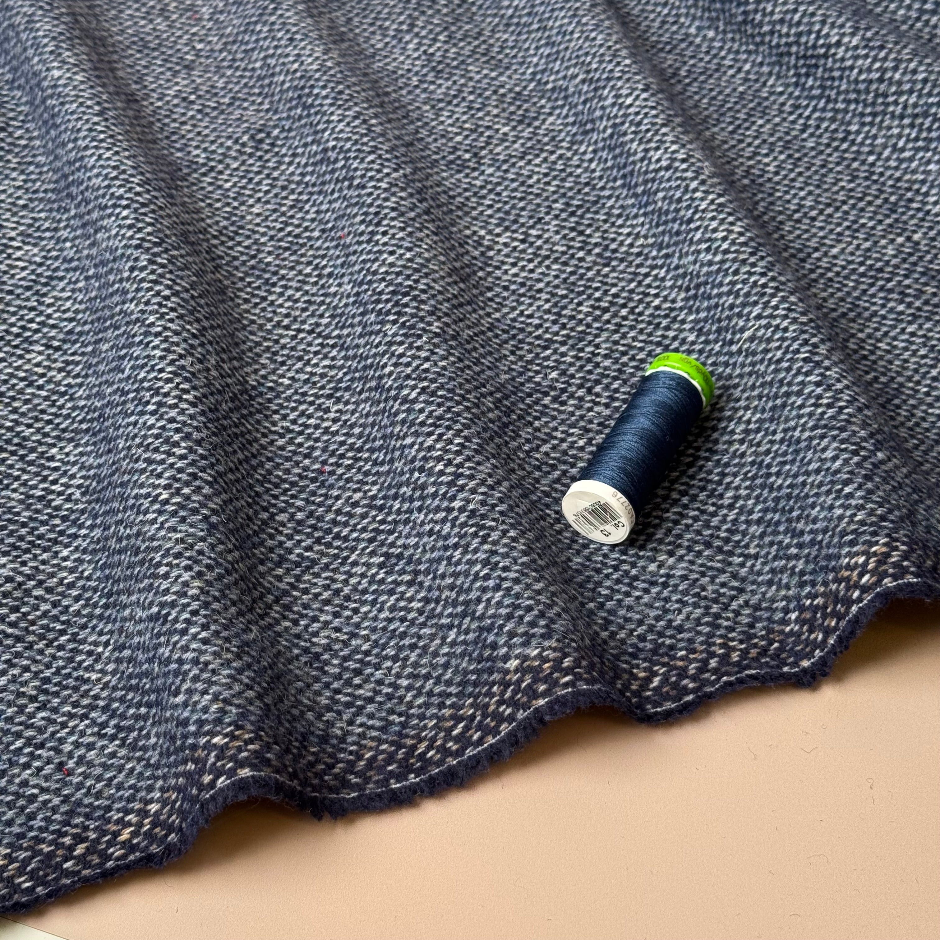 Blue and Navy Tweed Woven Wool Blend Coating
