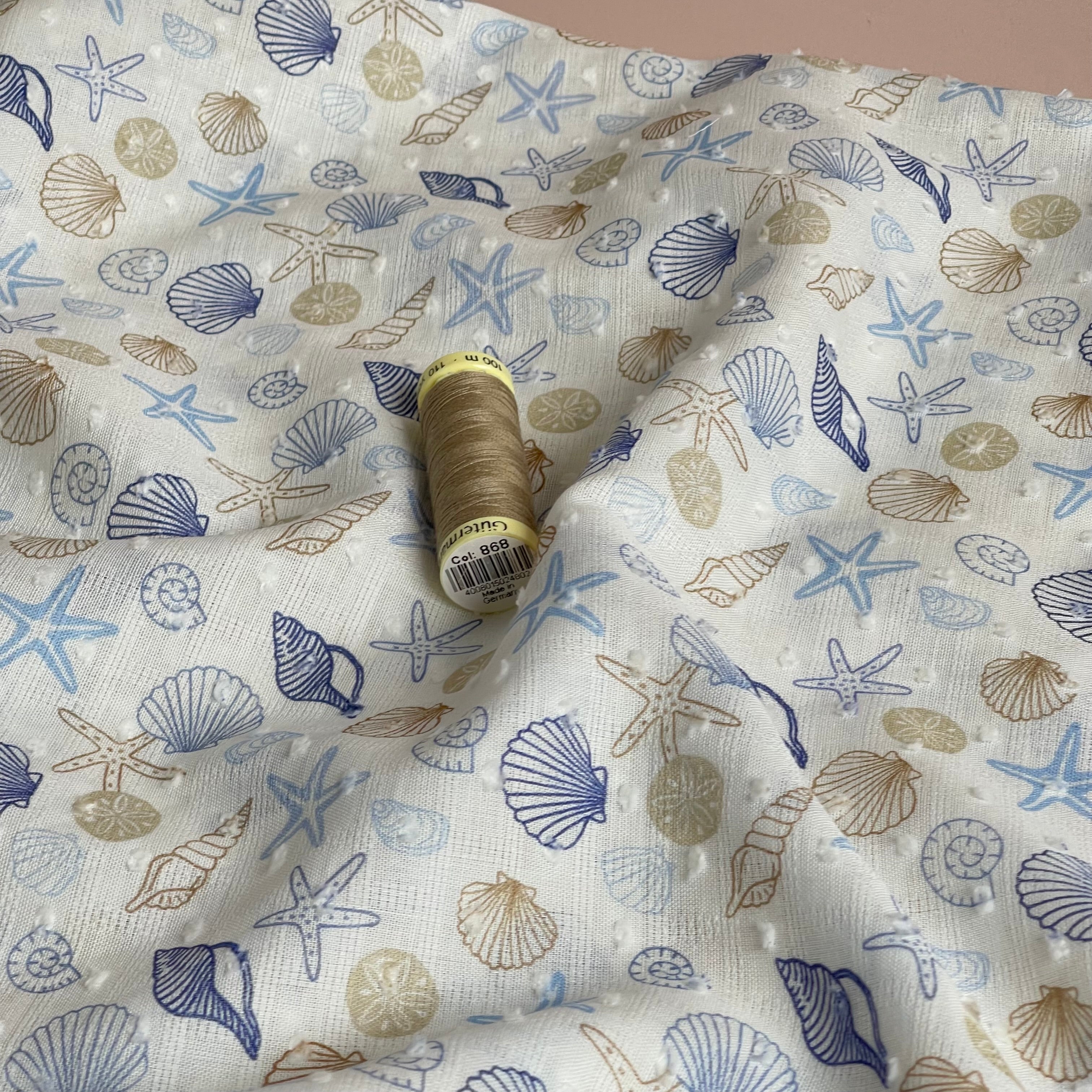 Seashells Cotton Dobby Check Fabric