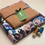 Colour Bundles - Painted Neutral Flowers Cotton French Terry & Matching Ribbing