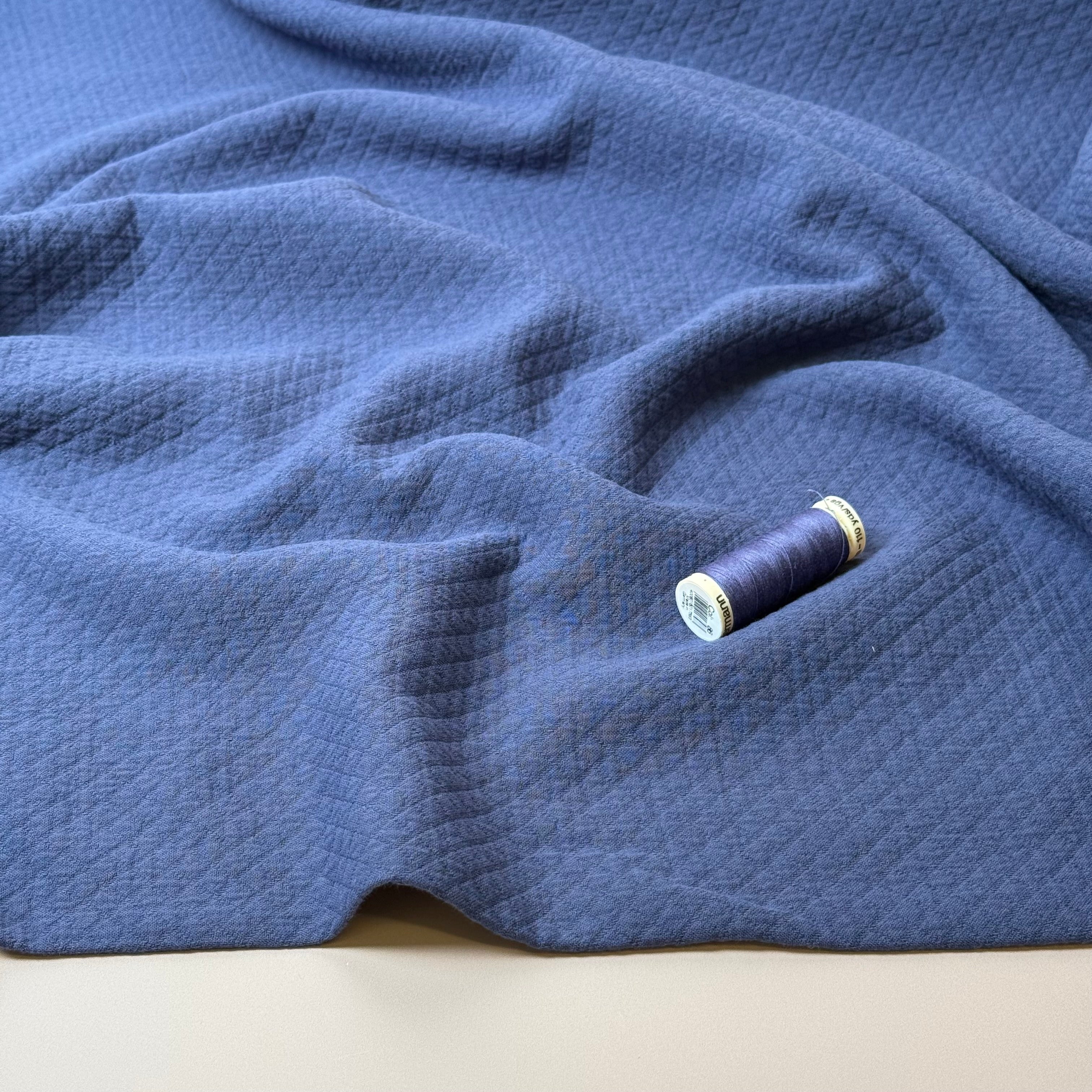 Blue Plain Cotton Diamond Jacquard Fabric