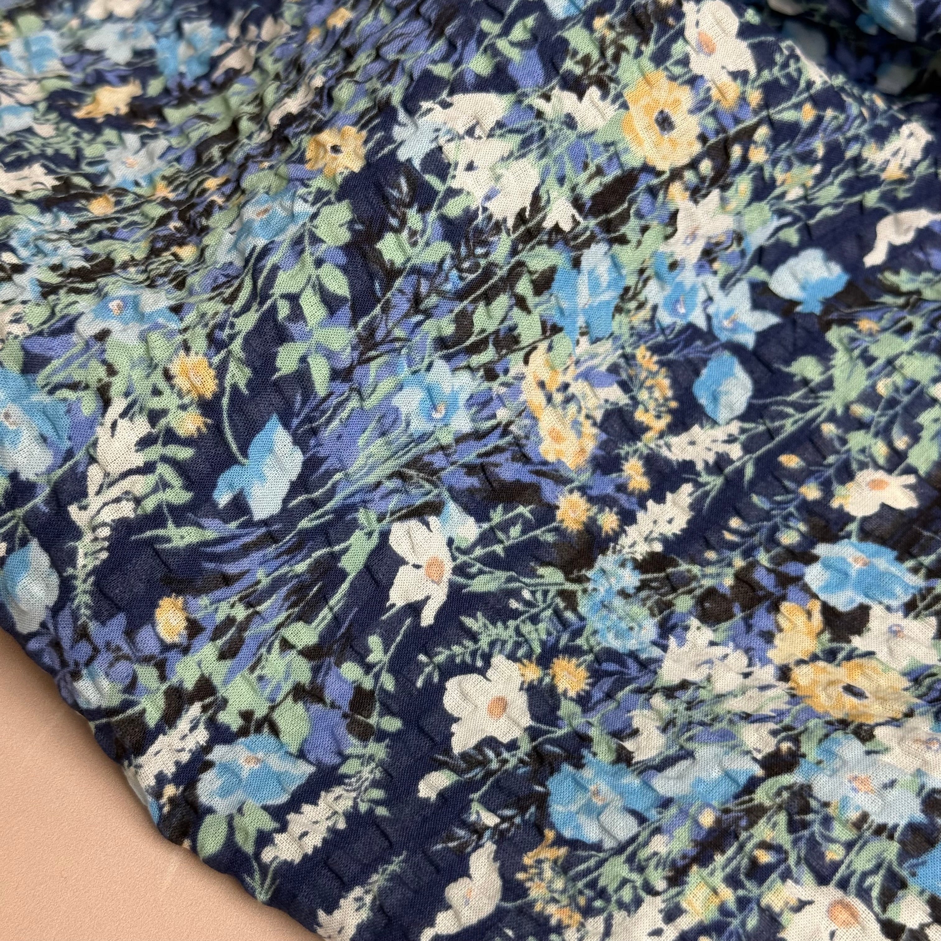 Kokka - Dainty Floral in Navy Japanese Cotton Seersucker