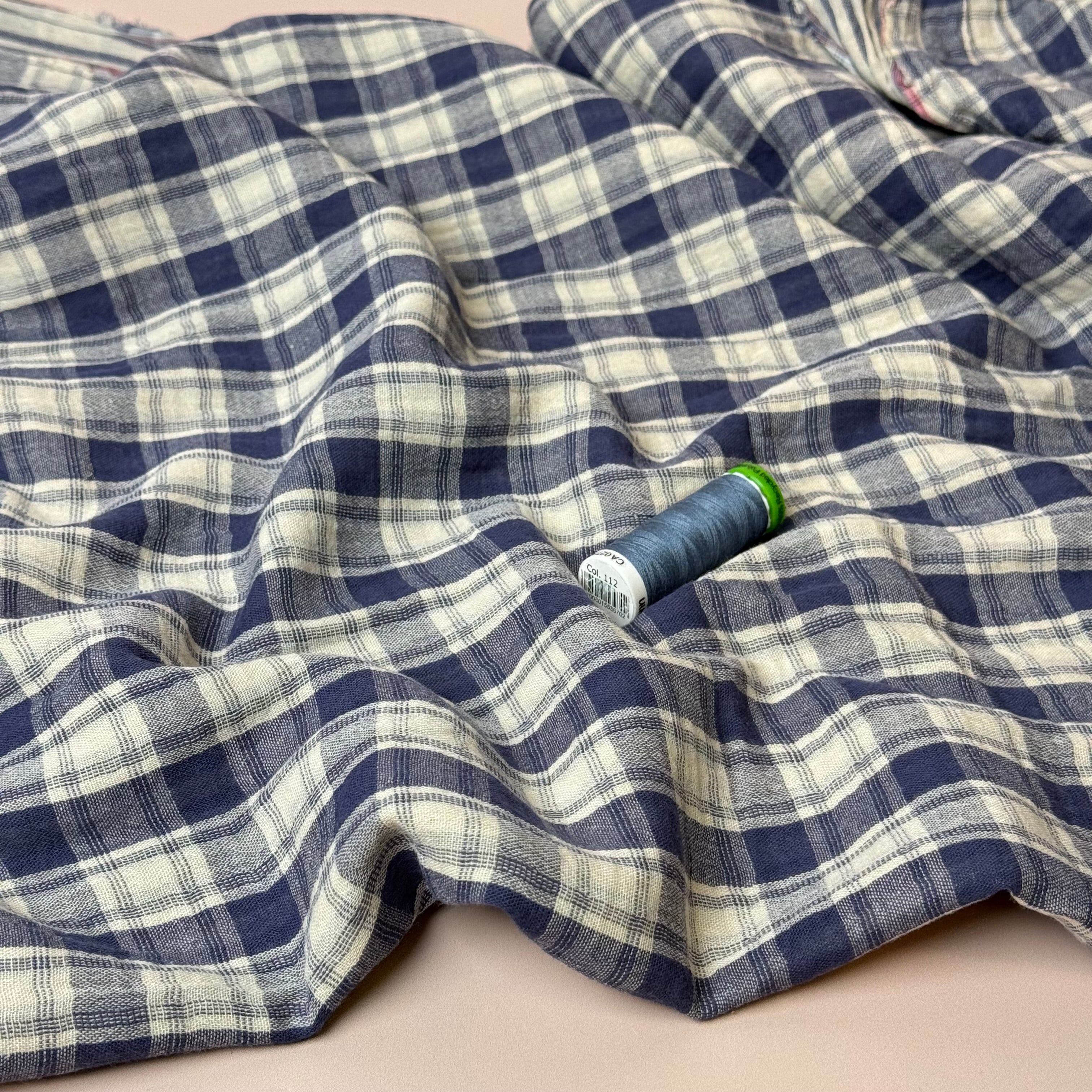 Reversible Blue Checks and Stripes Cotton Double Gauze