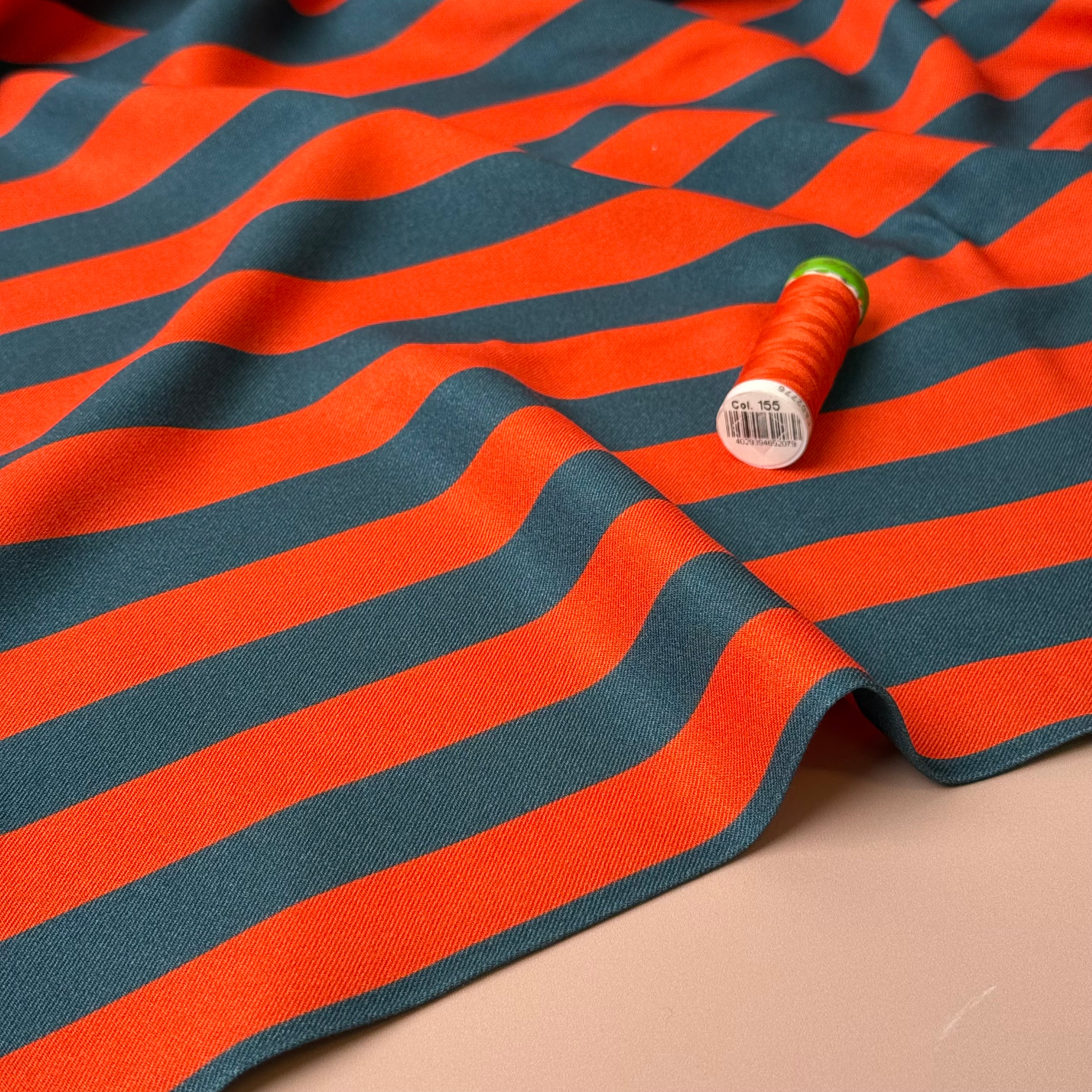 Light & Lush - Stripes in Orange & Teal Viscose Twill Fabric