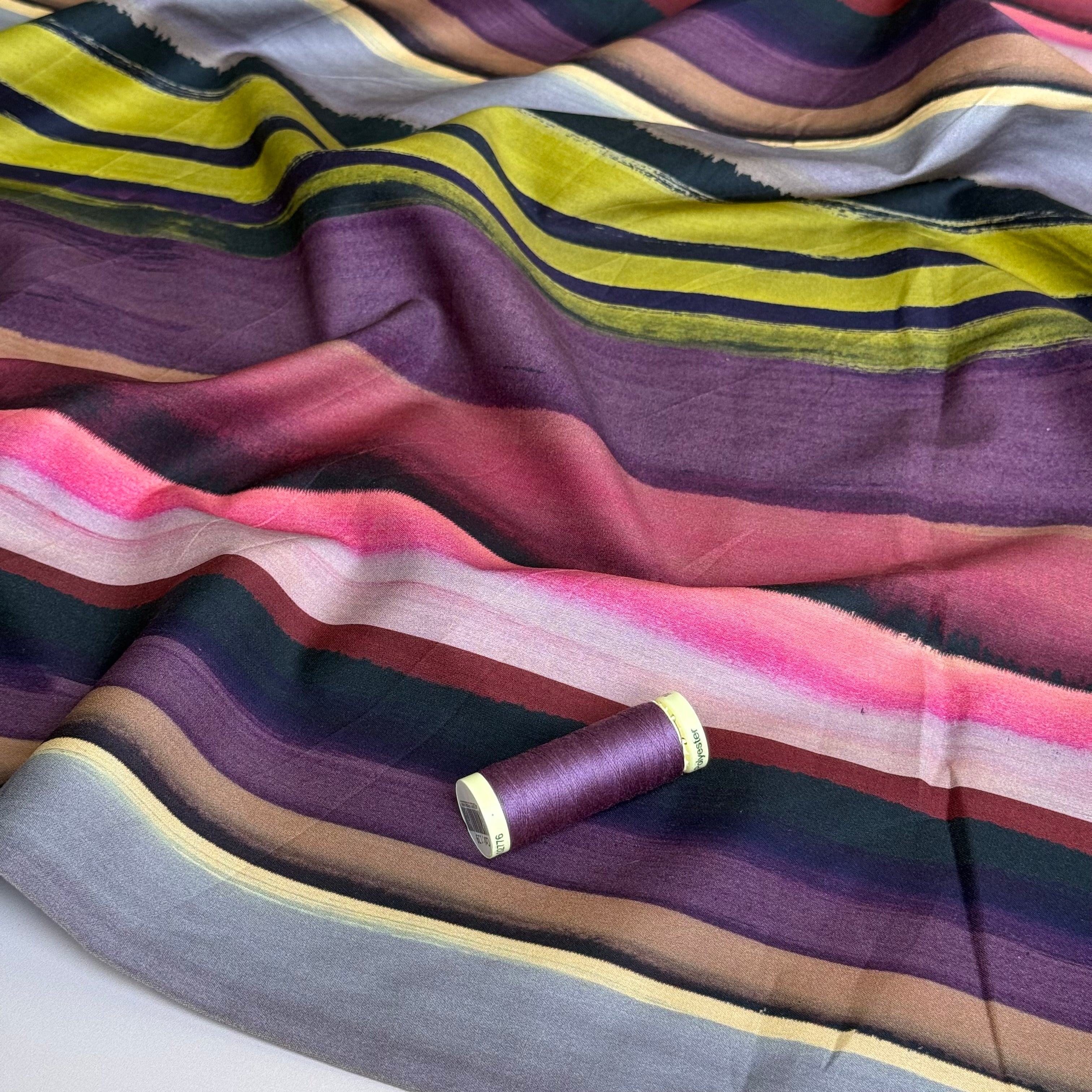 Hazy Autumn Stripes Viscose Cotton Fabric