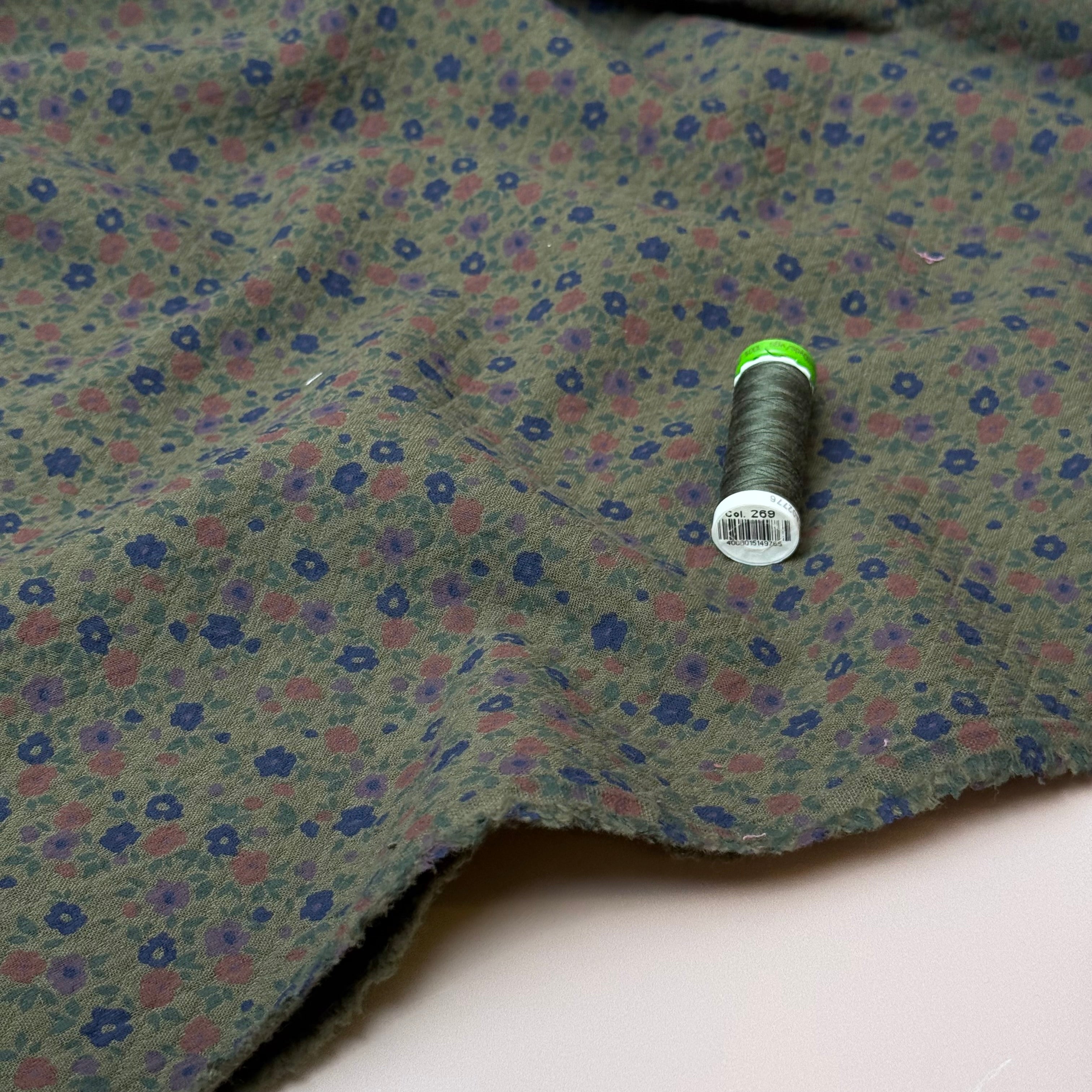 Ditsy Flowers Olive Green Cotton Diamond Jacquard Fabric