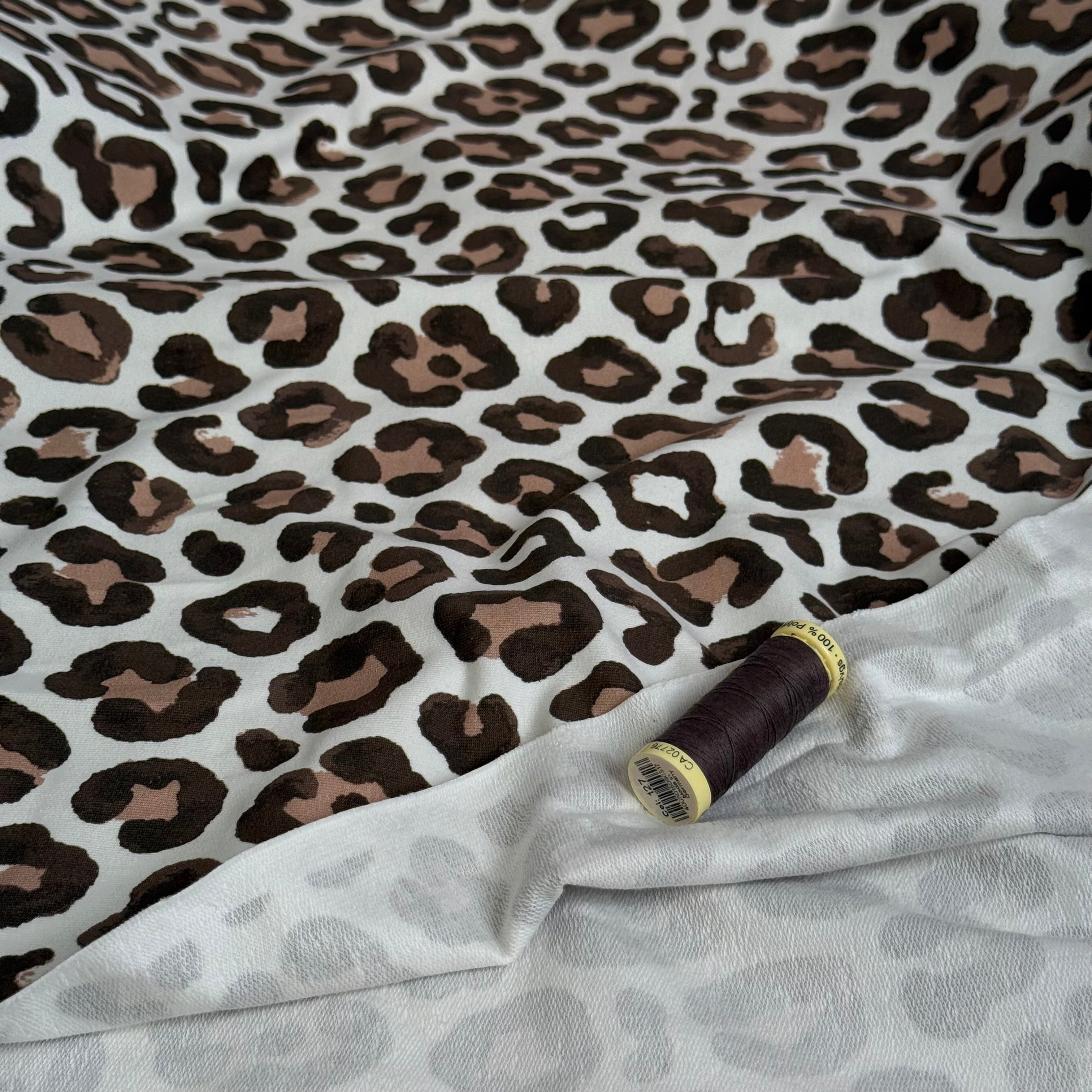 Leopard Print Mocha GOTS Organic Cotton French Terry