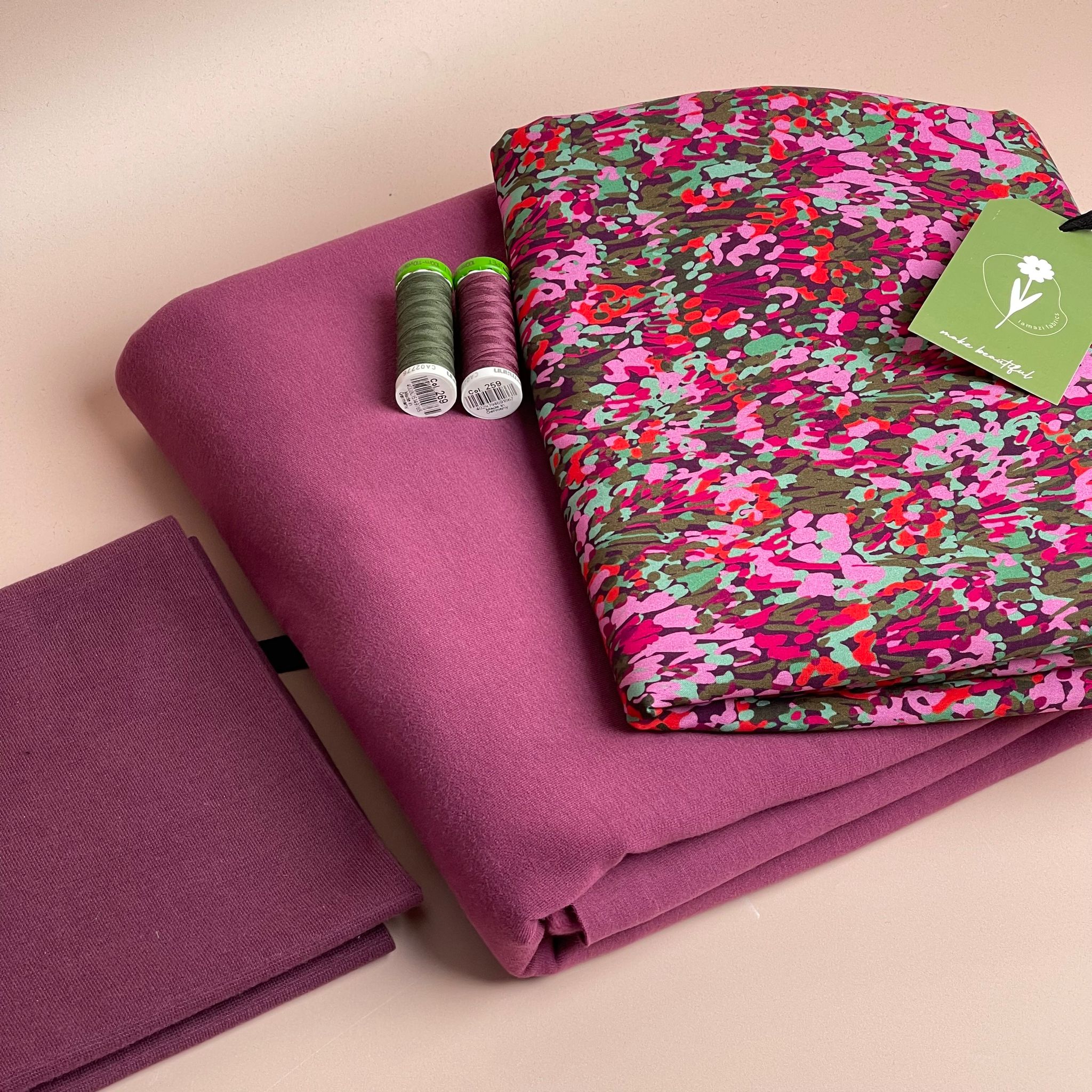 Make an Outfit Colour Bundle - Colourful Garden on Plum EVOVERO™ Viscose & Sweatshirting with ribbing