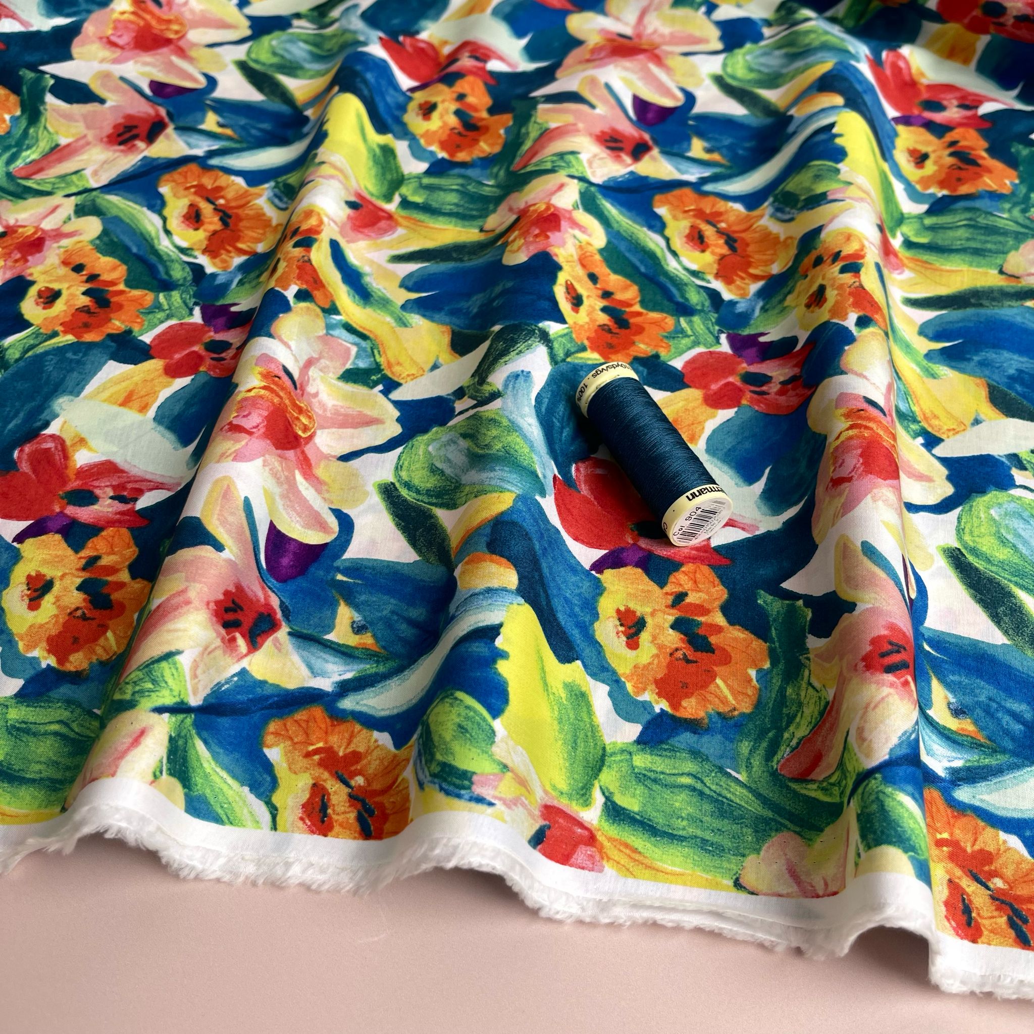 Vibrant Spring Blooms Cotton Lawn Fabric