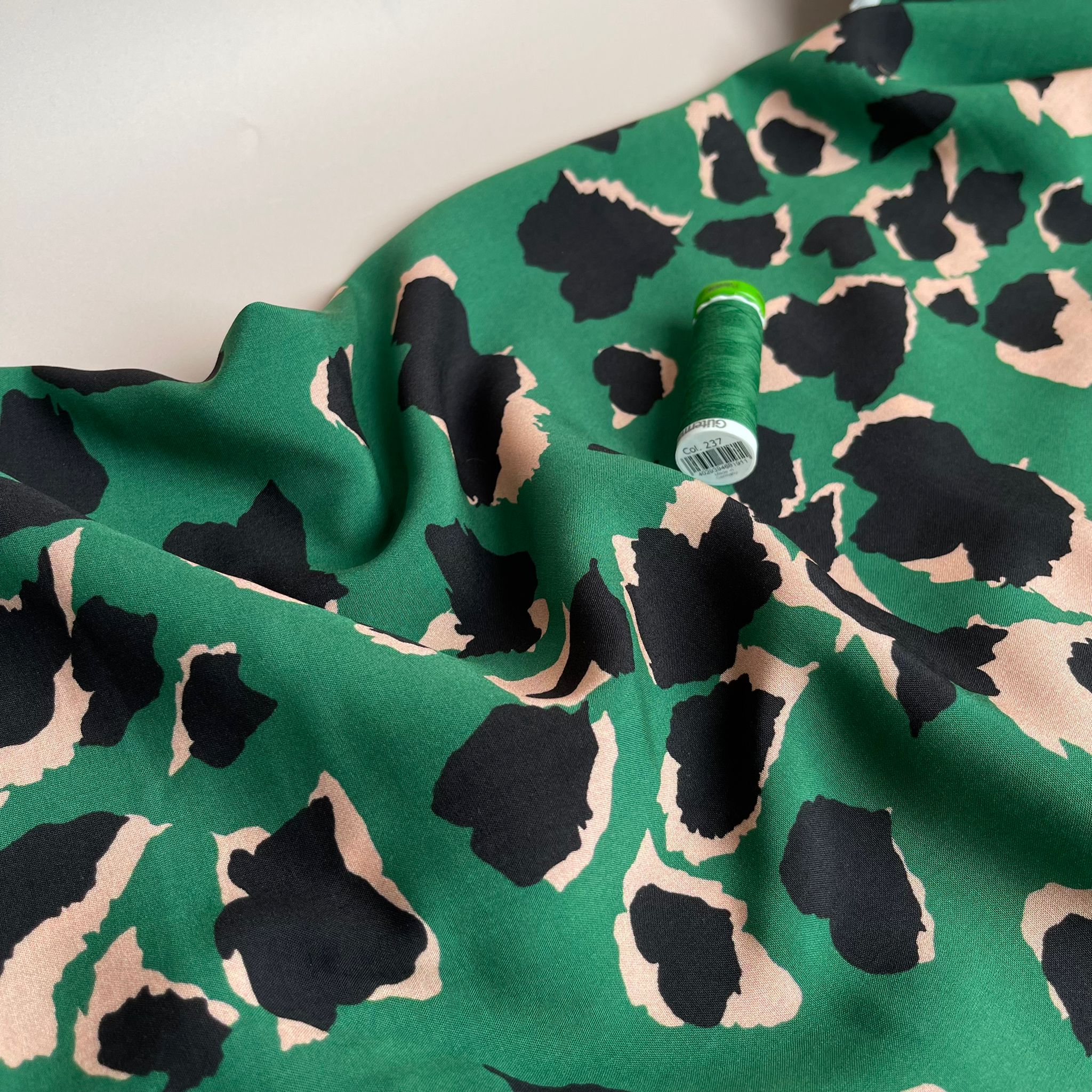 Emerald Leopard Viscose Fabric