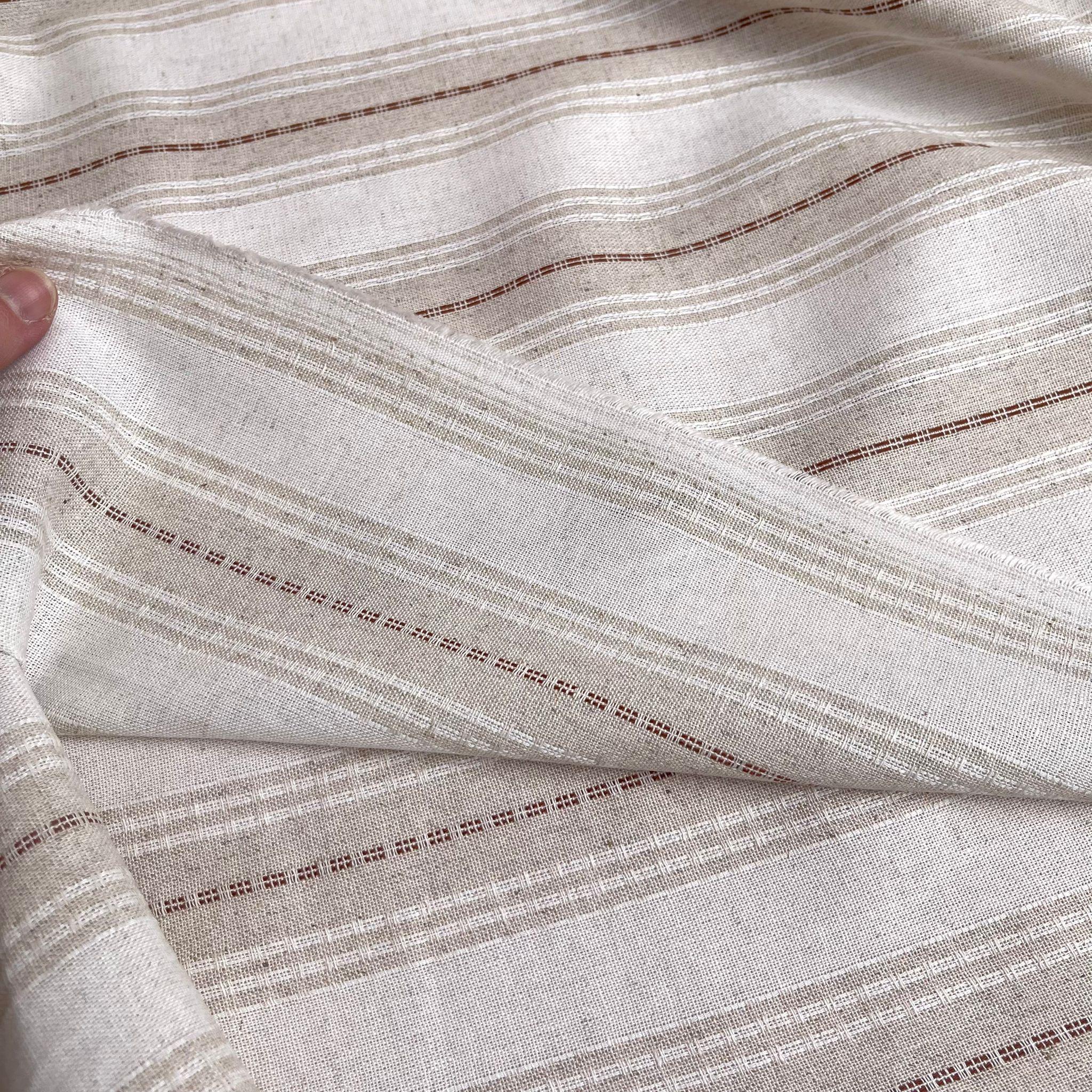 Yarn Dyed Natural Jacquard Stripes Viscose Linen Blend Fabric