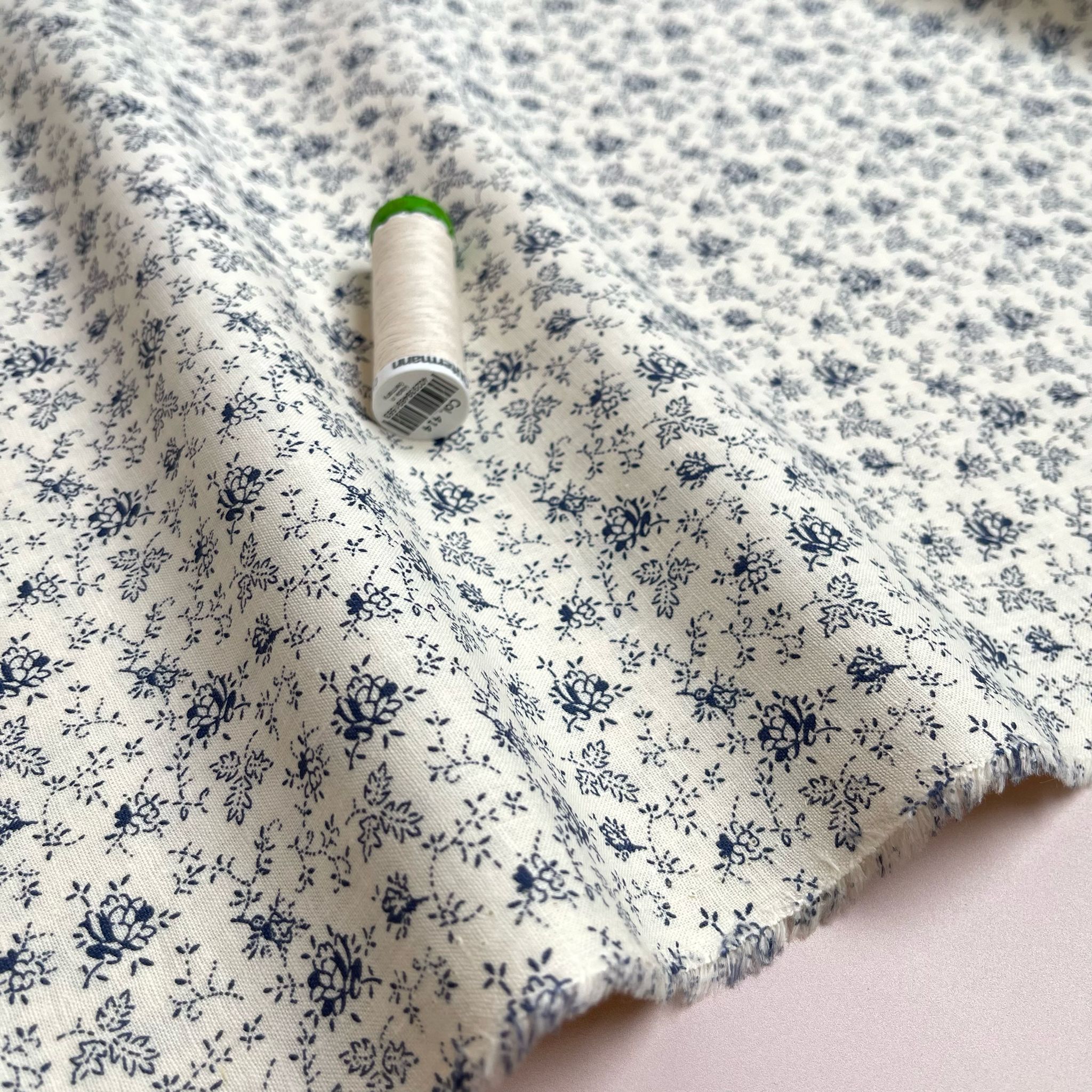 REMNANT 0.33 Metre - Delicate Floral on Off White Cotton Linen Blend Fabric