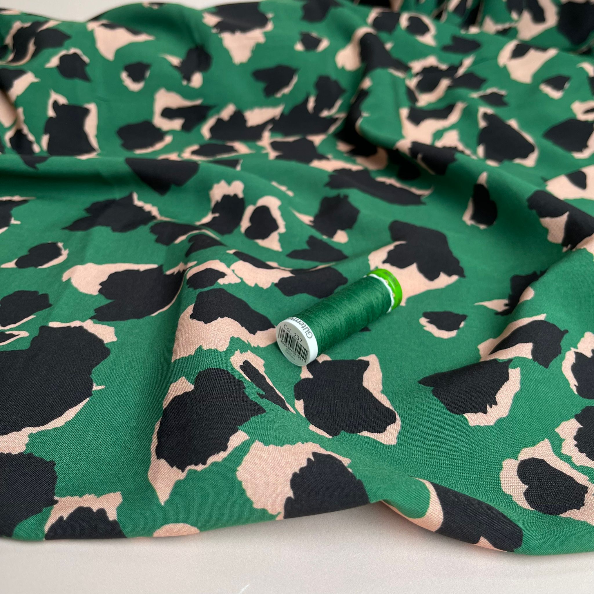 Emerald Leopard Viscose Fabric