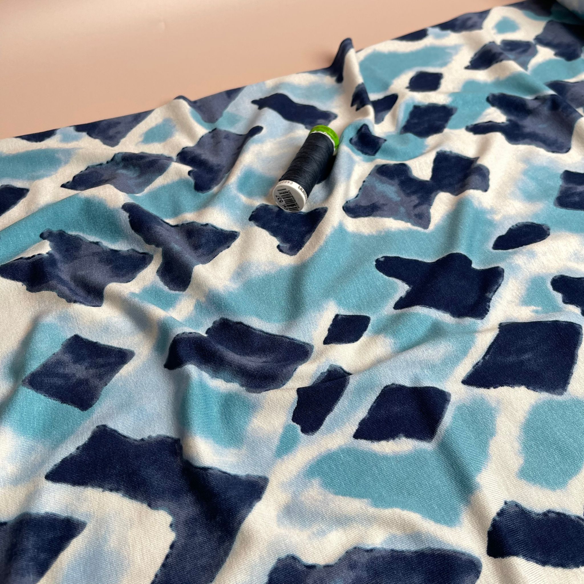 Blue Diamonds Viscose Jersey Fabric