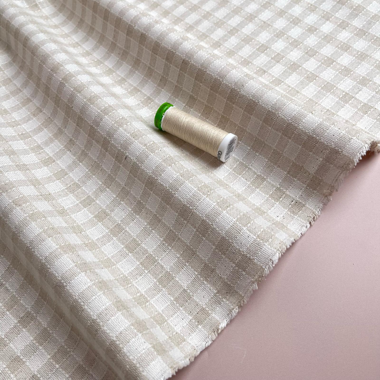 Yarn Dyed Natural Small Gingham Viscose Linen Jacquard Fabric