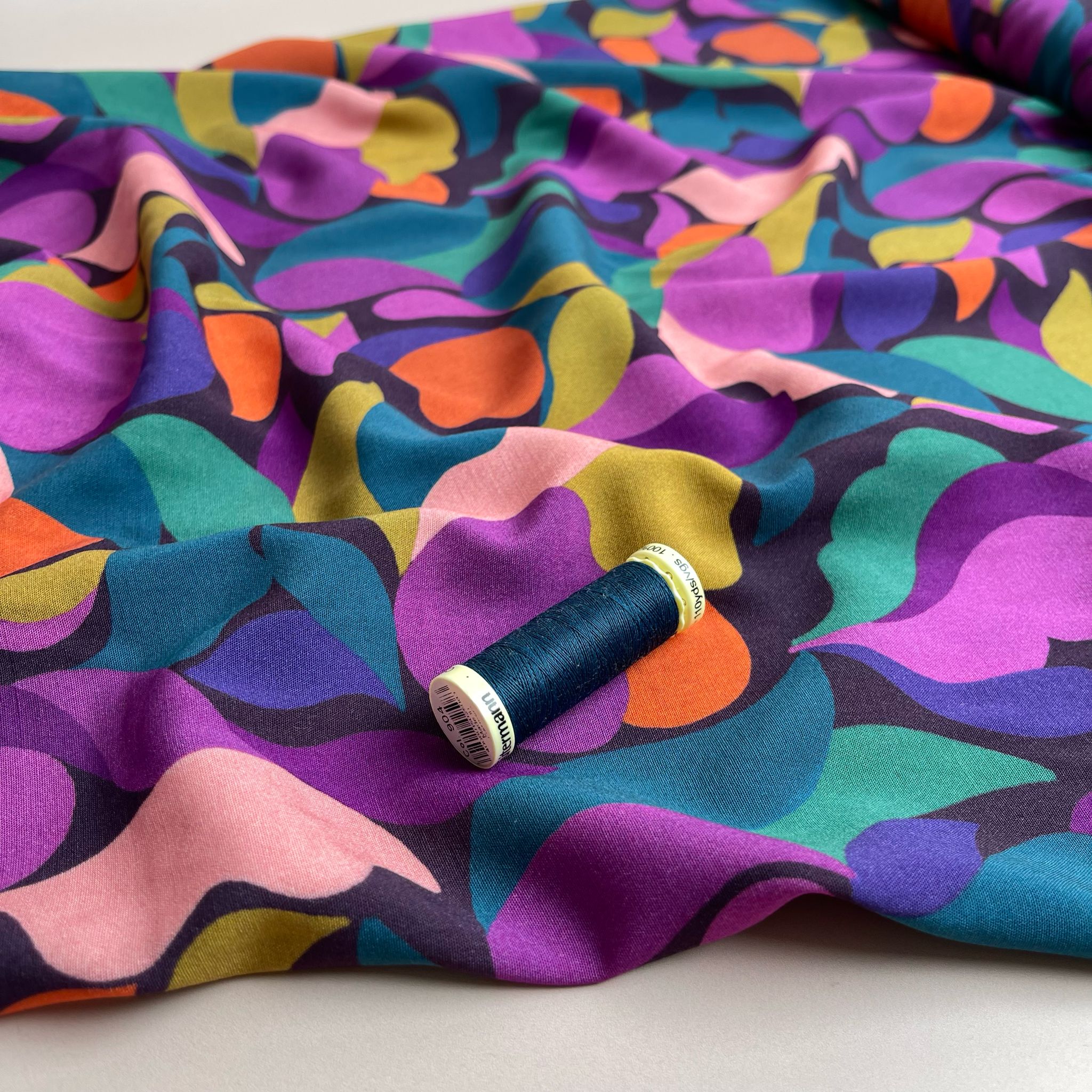 Purple Petals Stretch Viscose Poplin Fabric