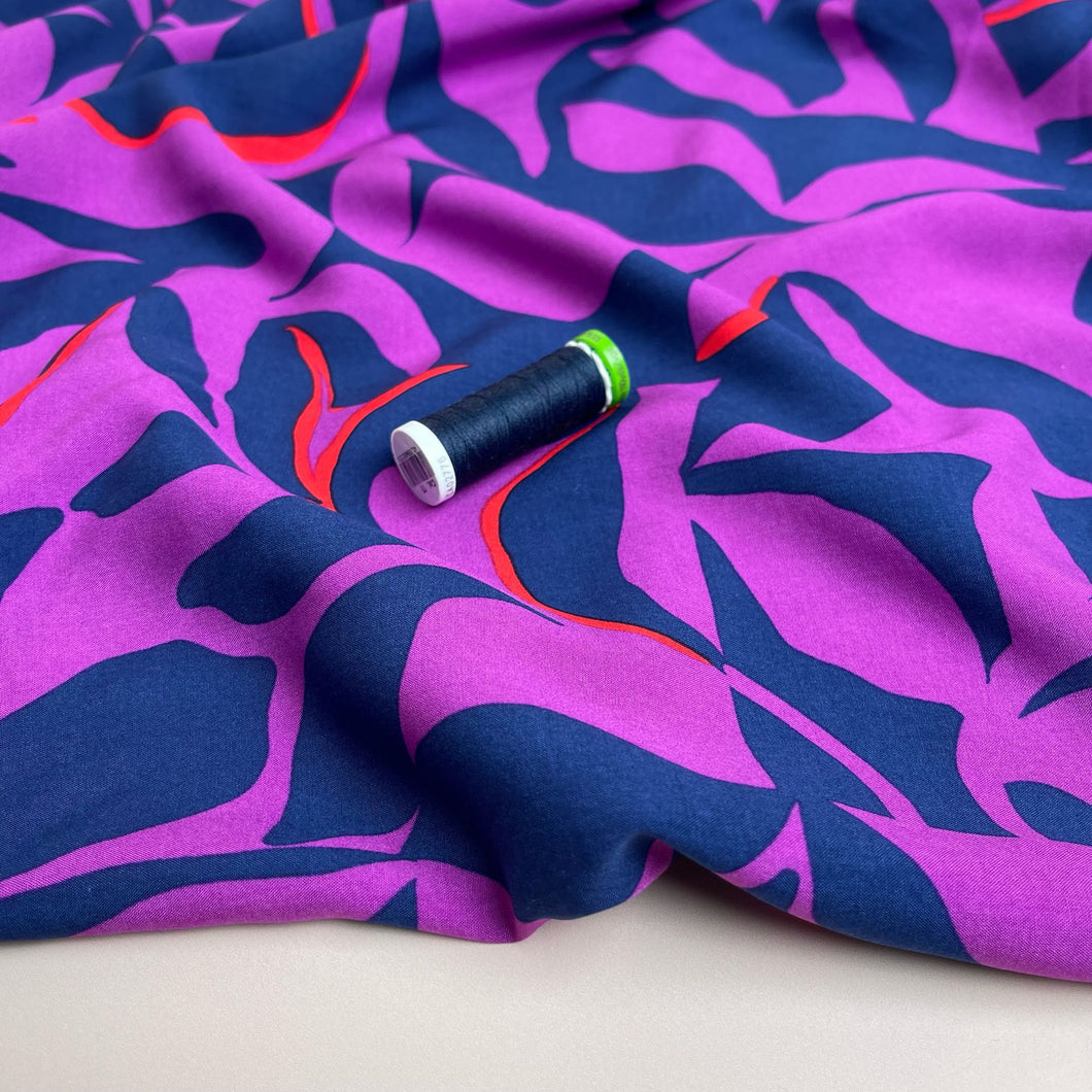 Magenta Abstract Foliage LENZING™ ECOVERO™ Viscose Fabric