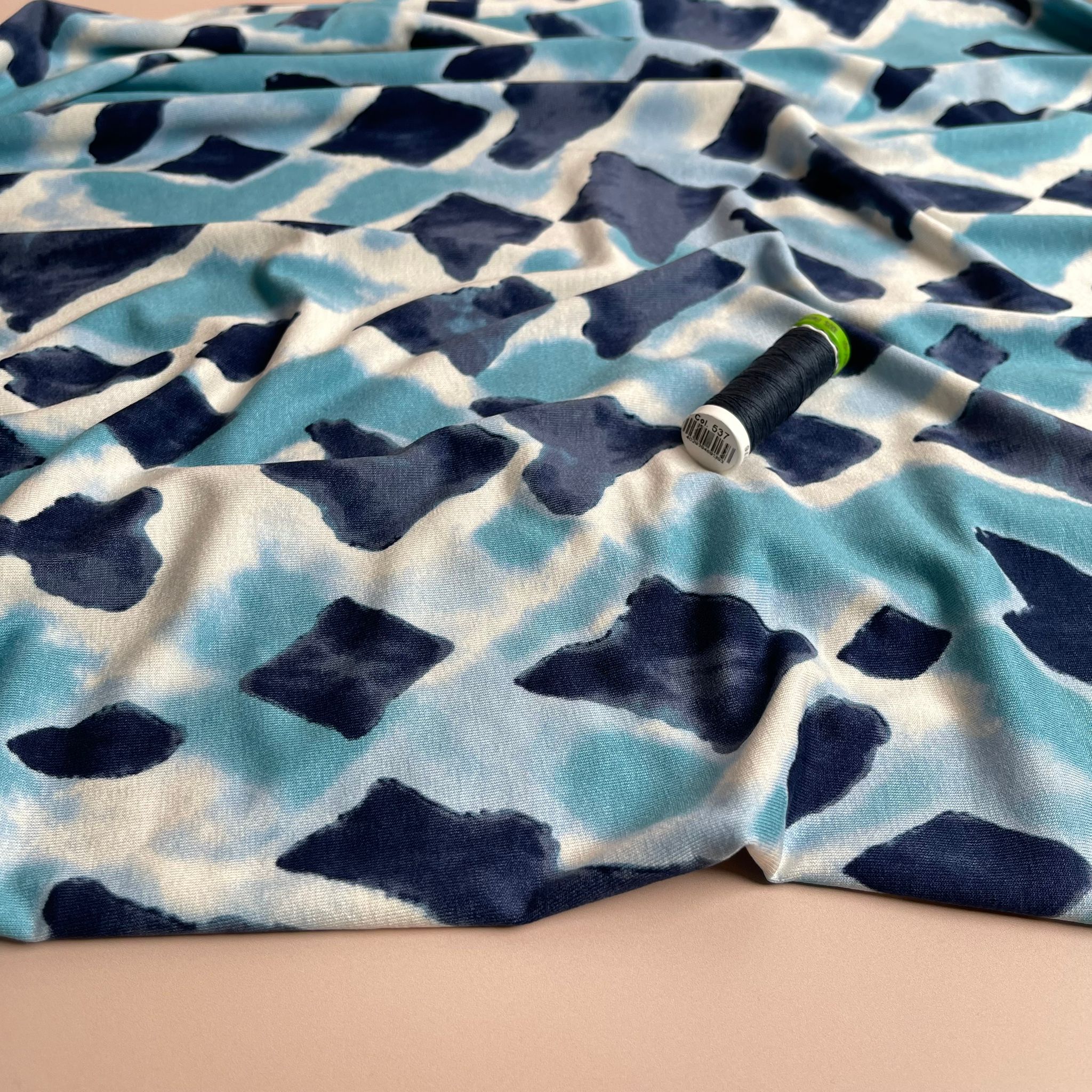 Blue Diamonds Viscose Jersey Fabric