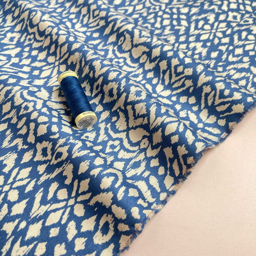 REMNANT 1.82 Metres - Boho Blue Stretch Cotton Twill Fabric