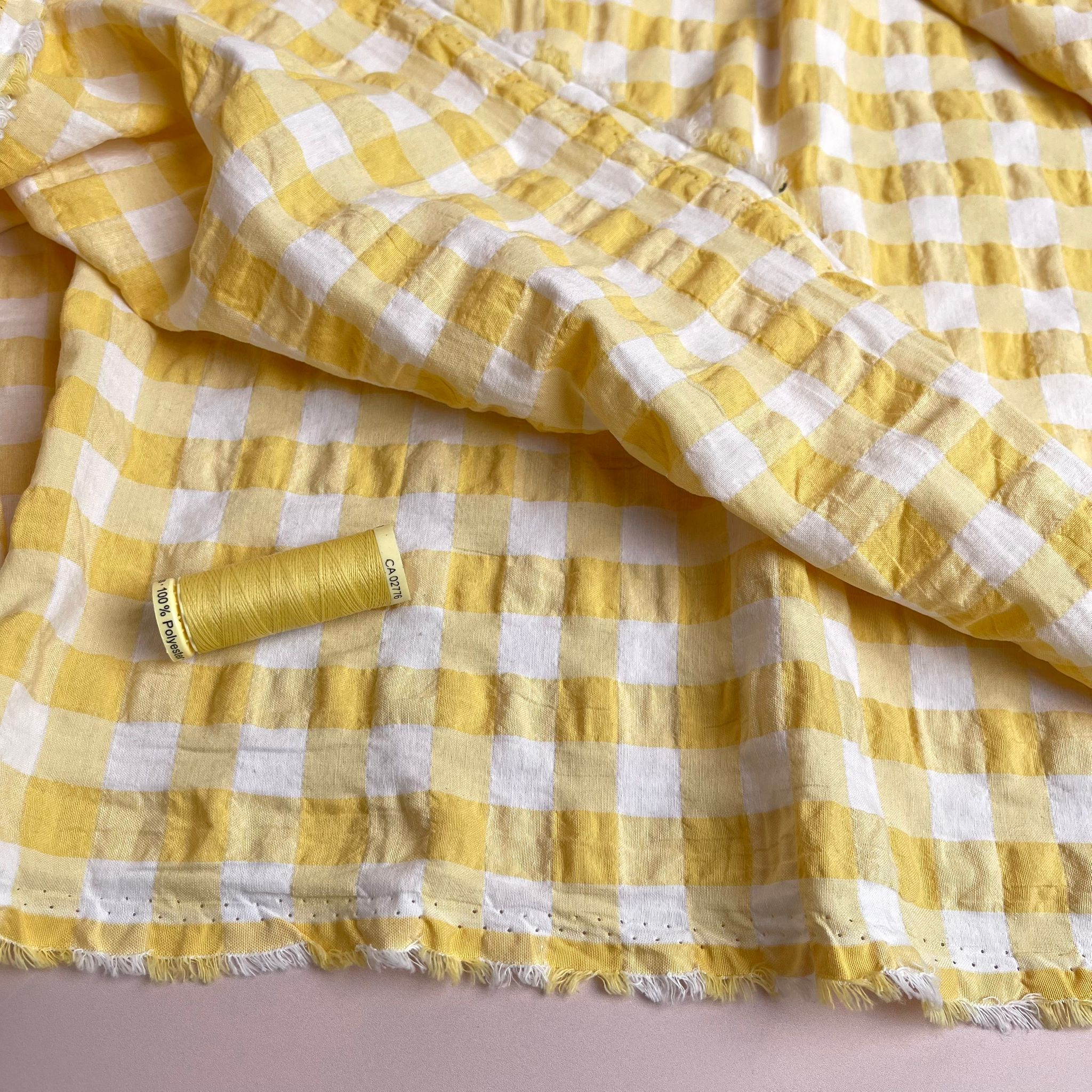 Ex-Designer Sunshine Gingham Cotton Viscose Seersucker Fabric