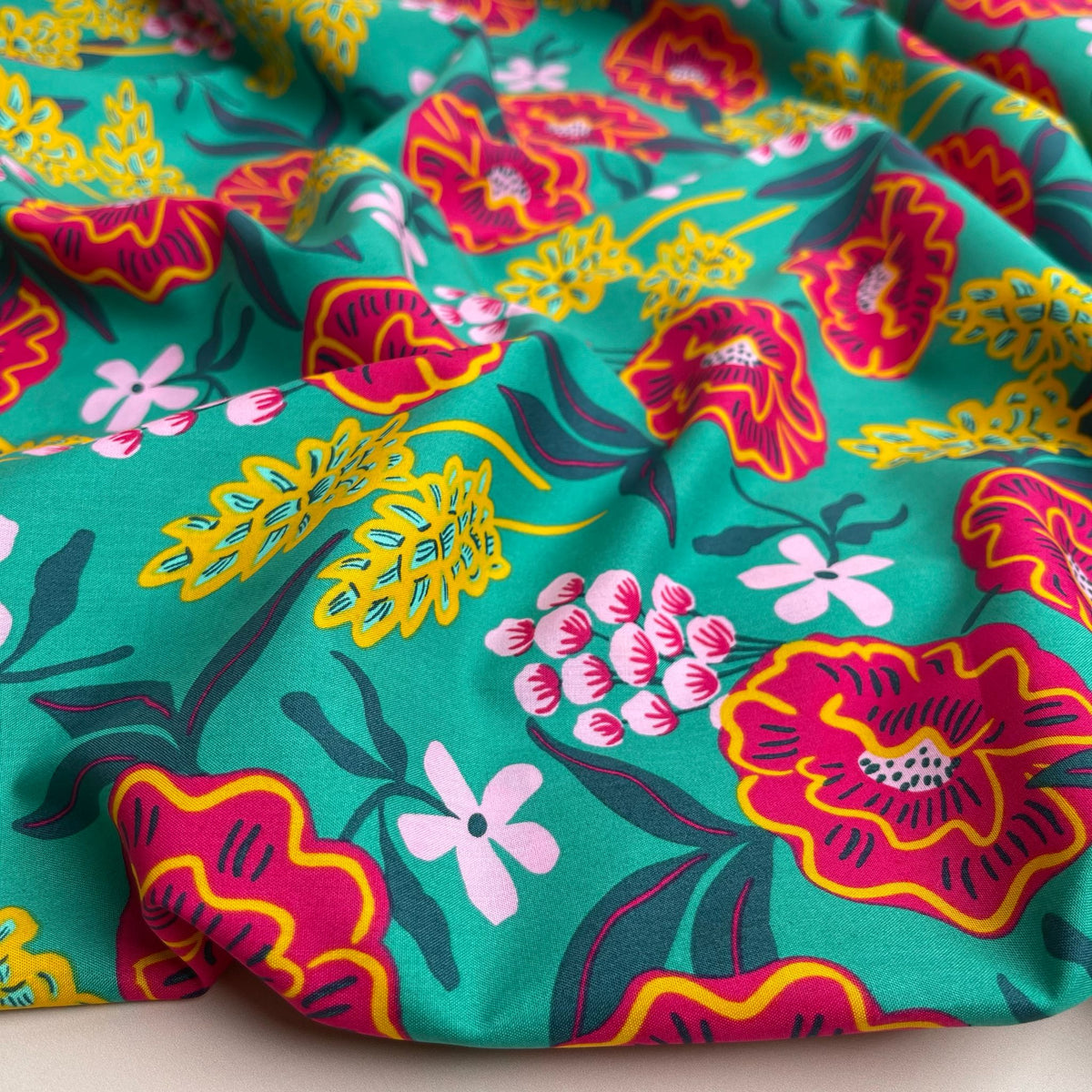 Nerida Hansen - Fresh Flowers on Green Cotton Poplin Fabric – Lamazi ...