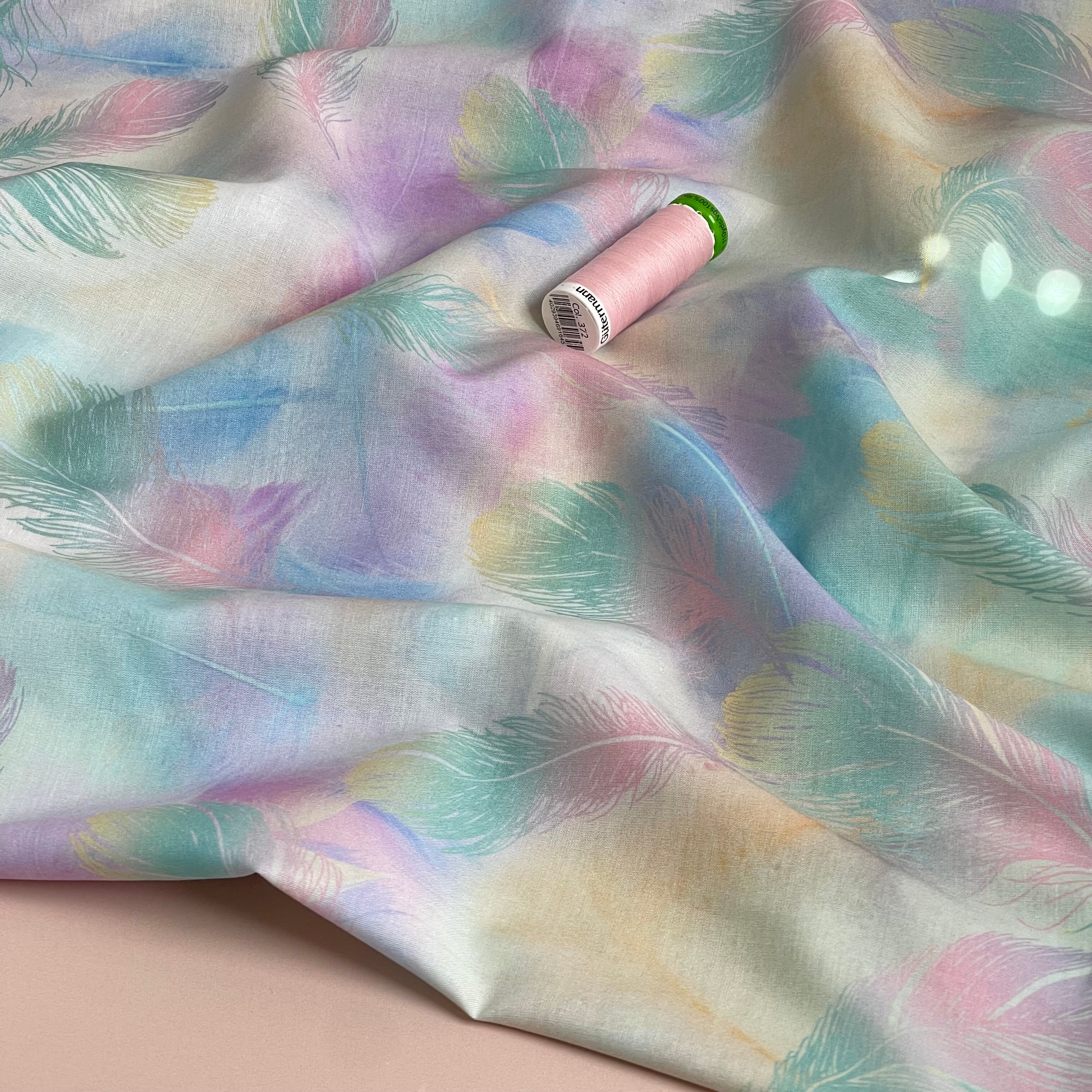 Rainbow Feathers Cotton Voile Fabric