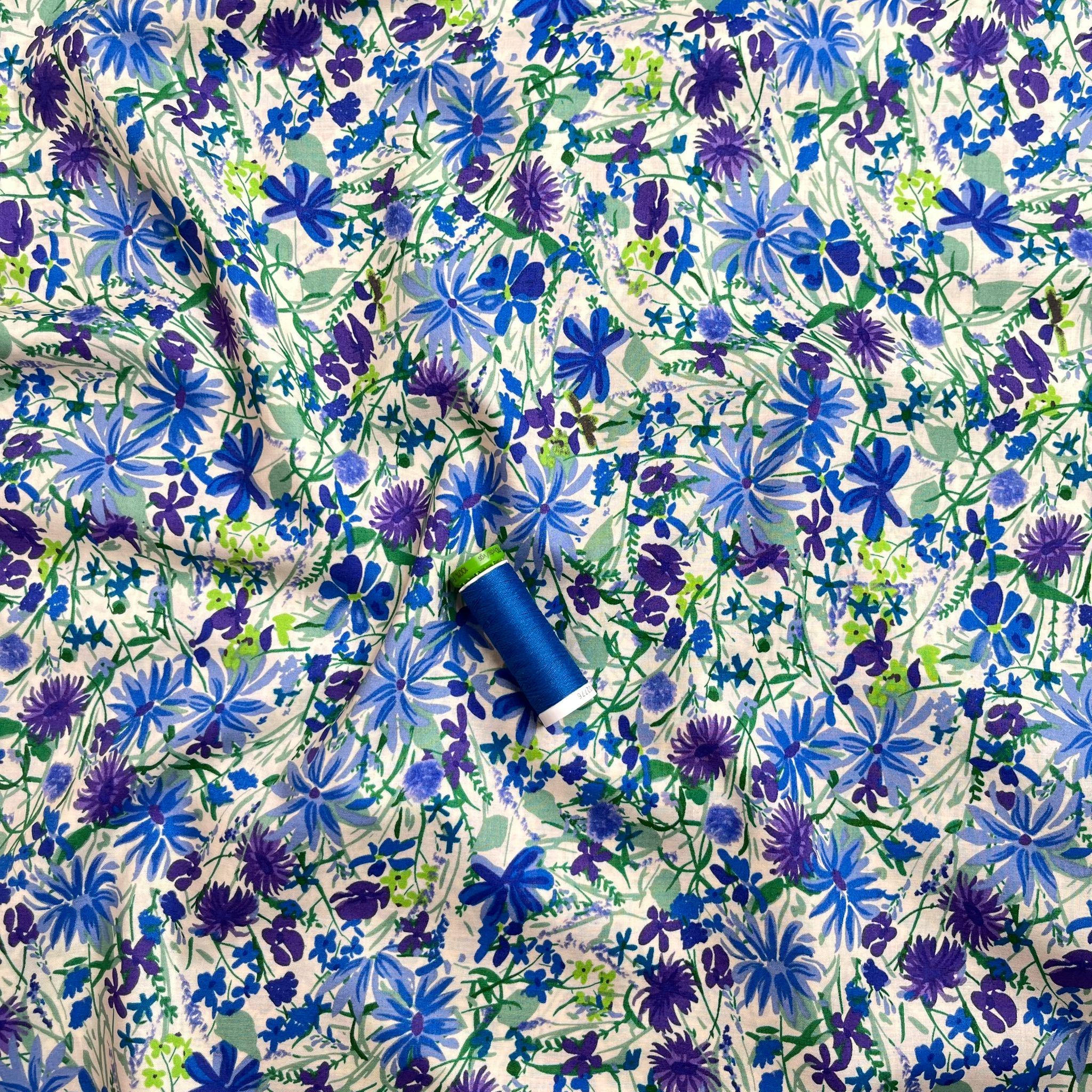 Cobalt Meadow Cotton Lawn Fabric