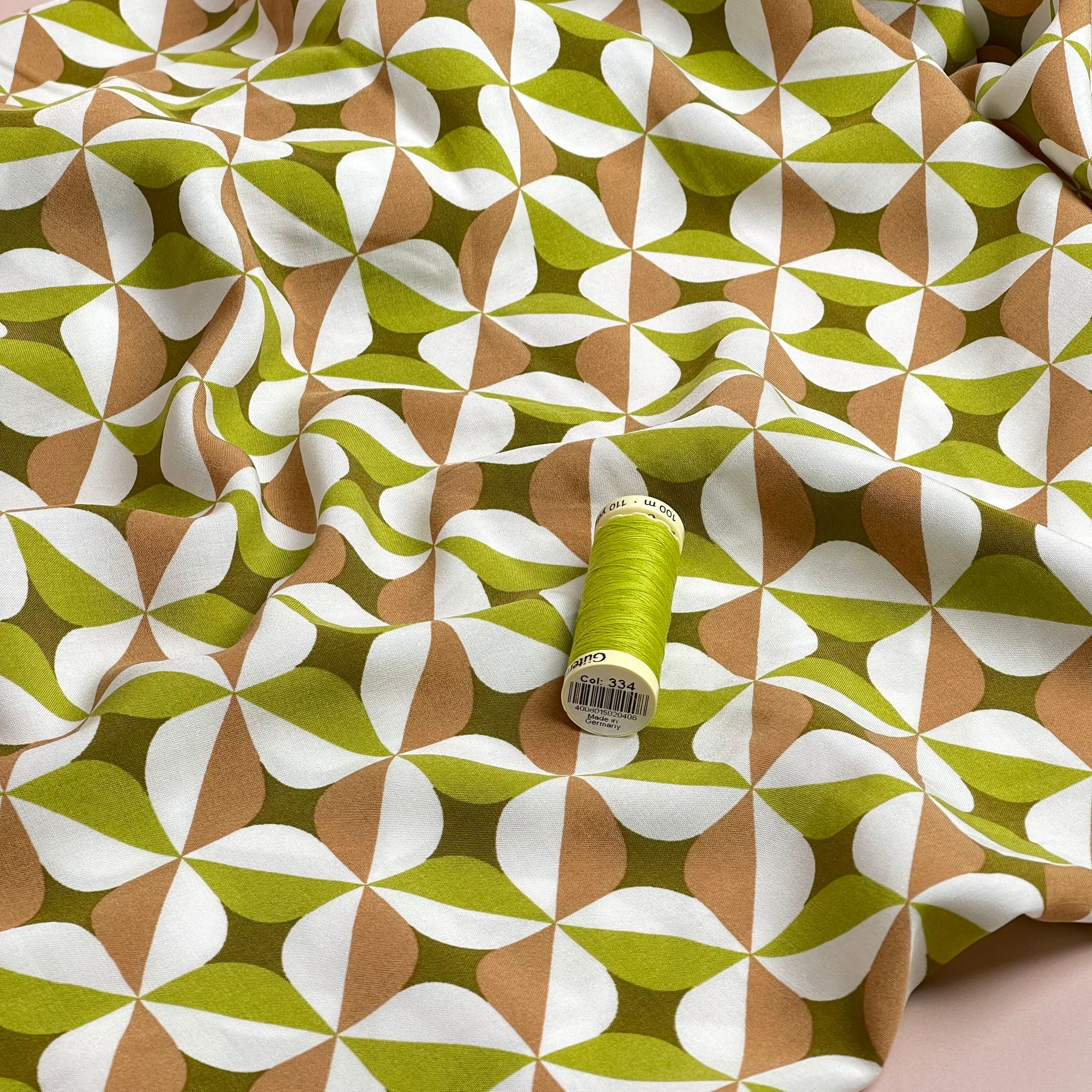 Retro Spring Green Viscose Poplin Fabric