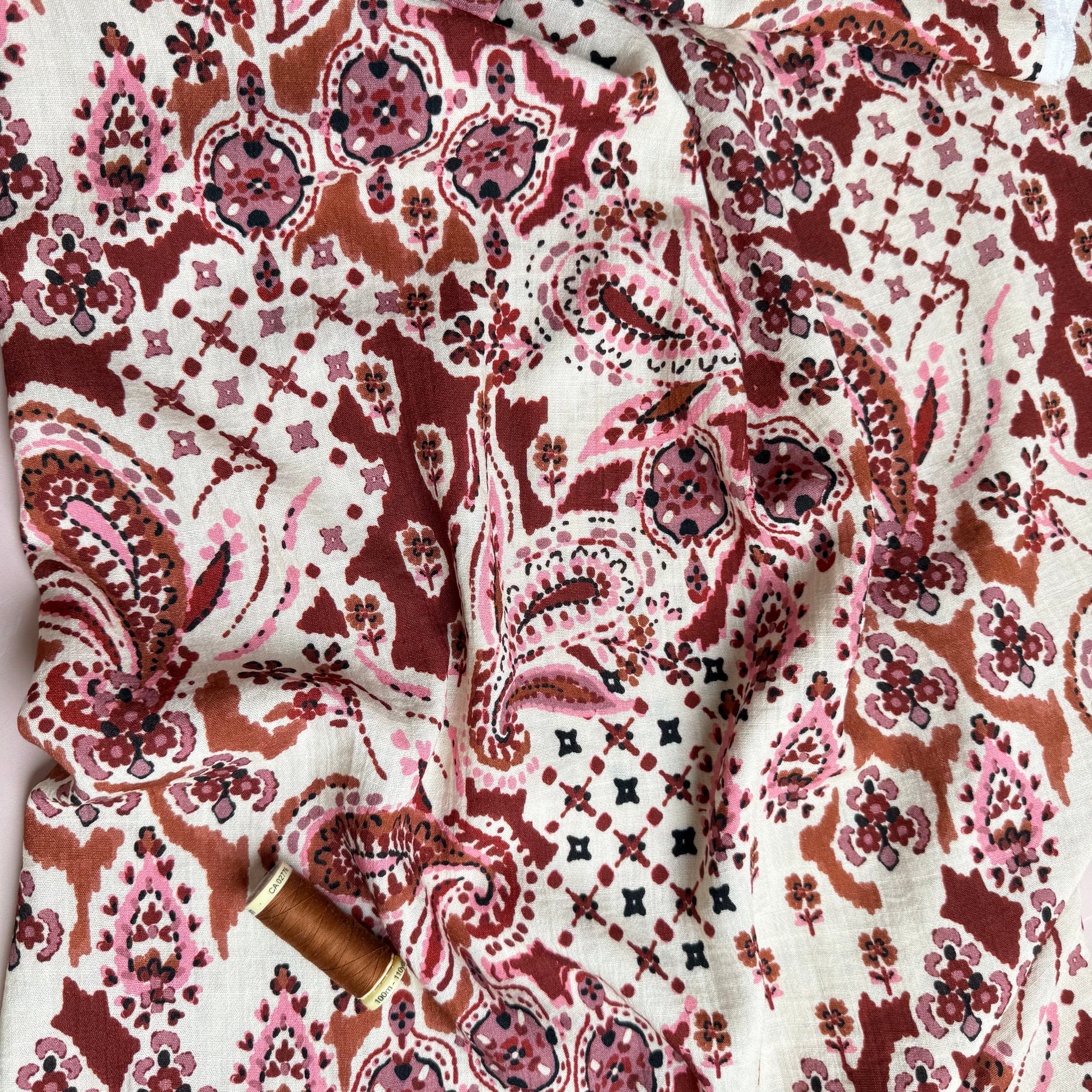 Deadstock - Autumn Paisley Rust Textured Viscose Fabric