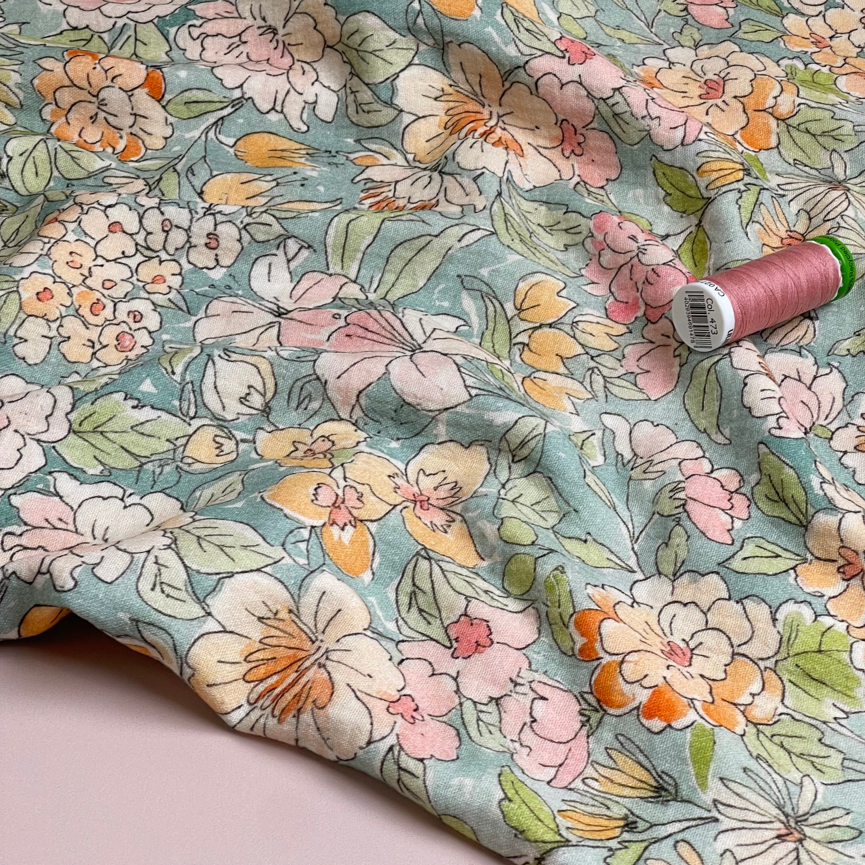 Watercolour Flowers Cotton Double Gauze