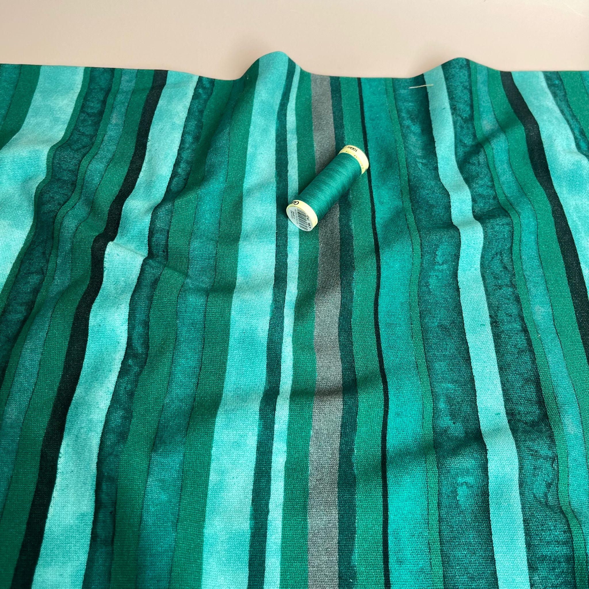 Emerald Stripes Cotton French Terry