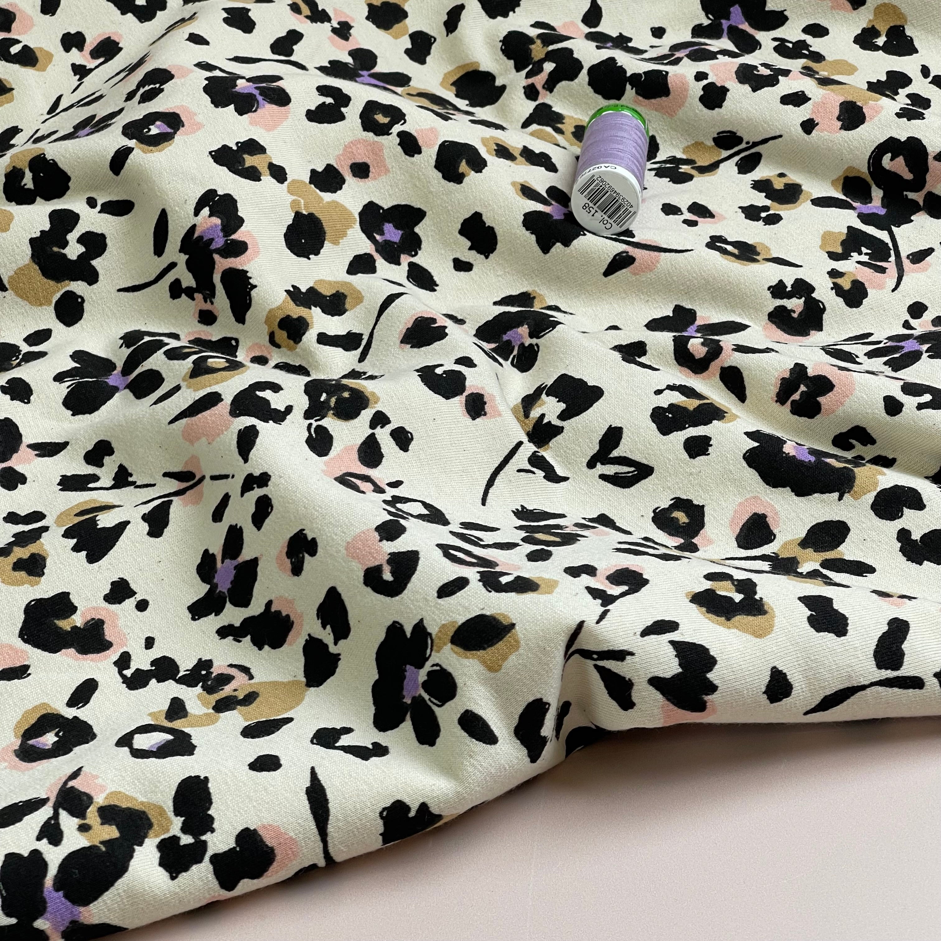 Leopard Flowers Natural Cotton Sweat-shirting Fabric