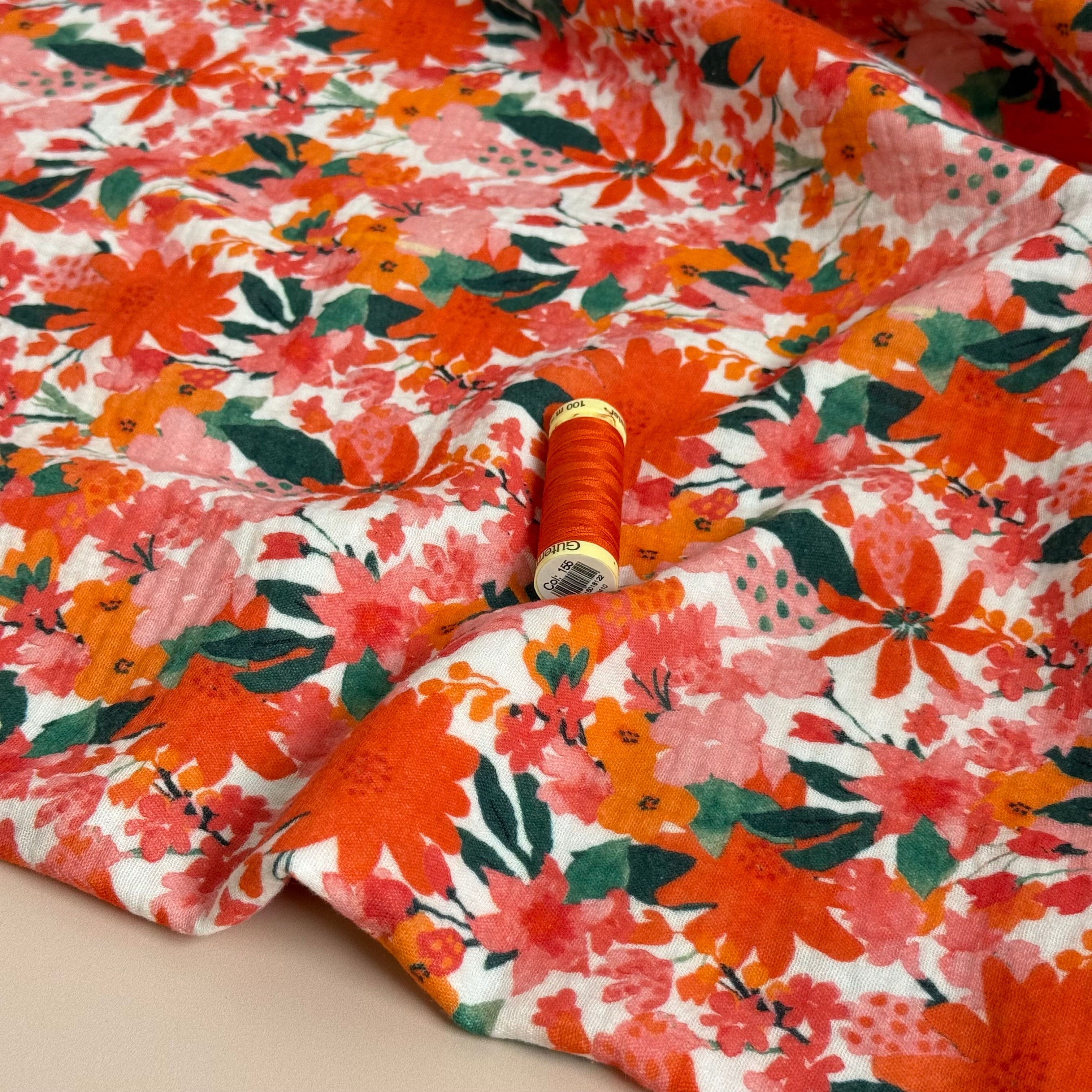 Orange Flowers Cotton Double Gauze