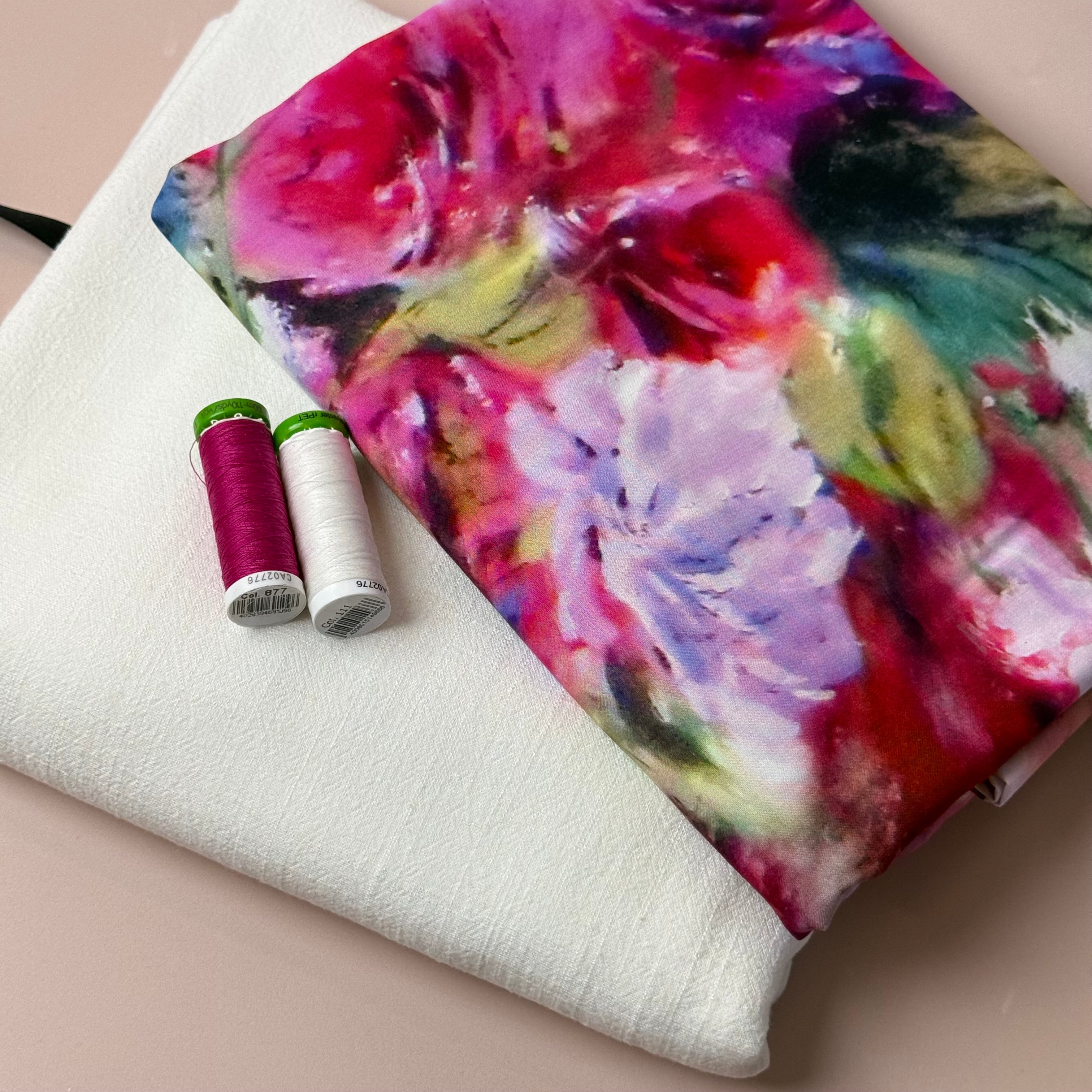 Make an Outfit Colour Bundle - Abstract Watercolour Florals Viscose with Off-White Flow Linen Blend
