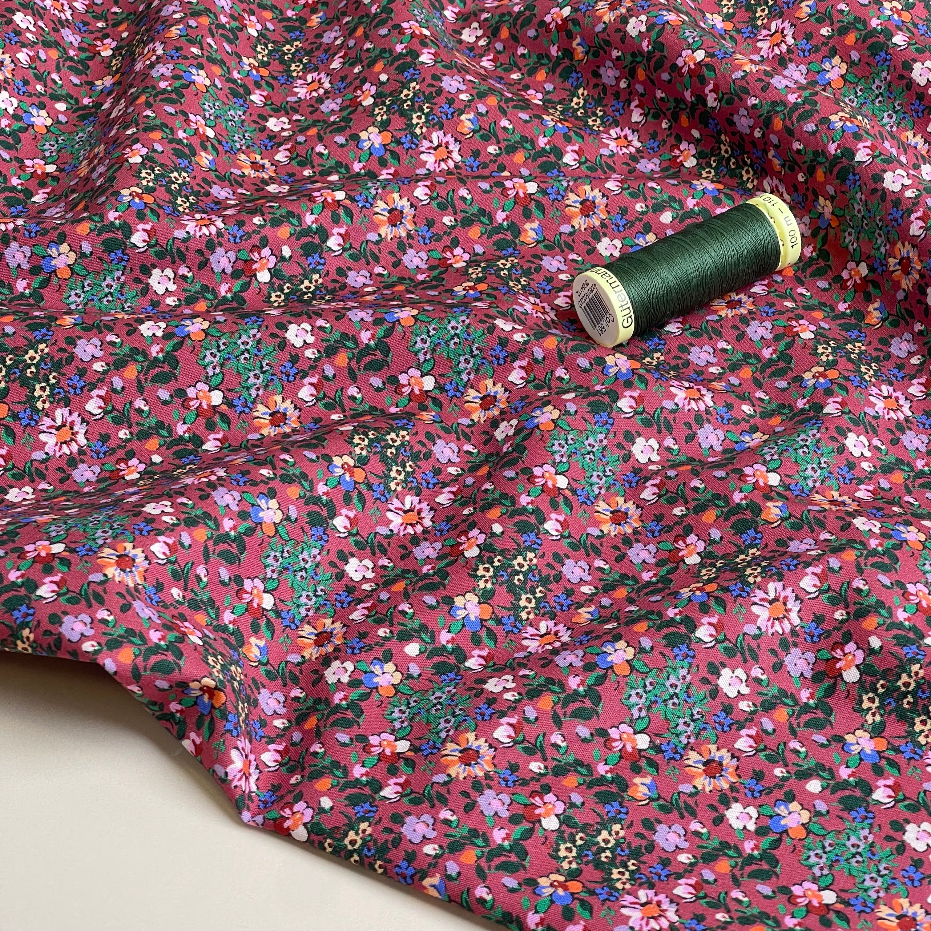 Ditsy Burgundy Flowers Fine Cotton Poplin Fabric