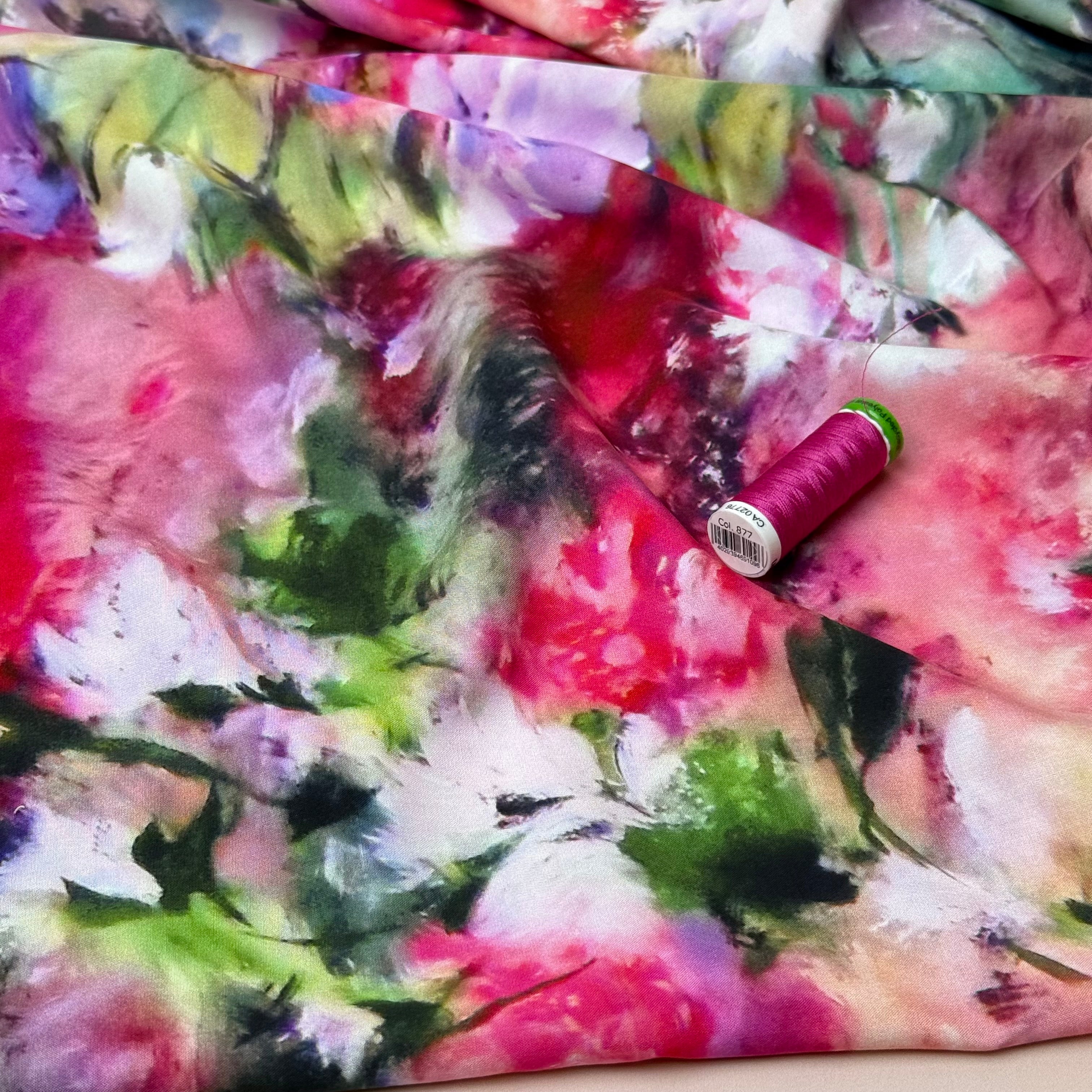 Abstract Watercolour Florals Viscose Poplin Fabric