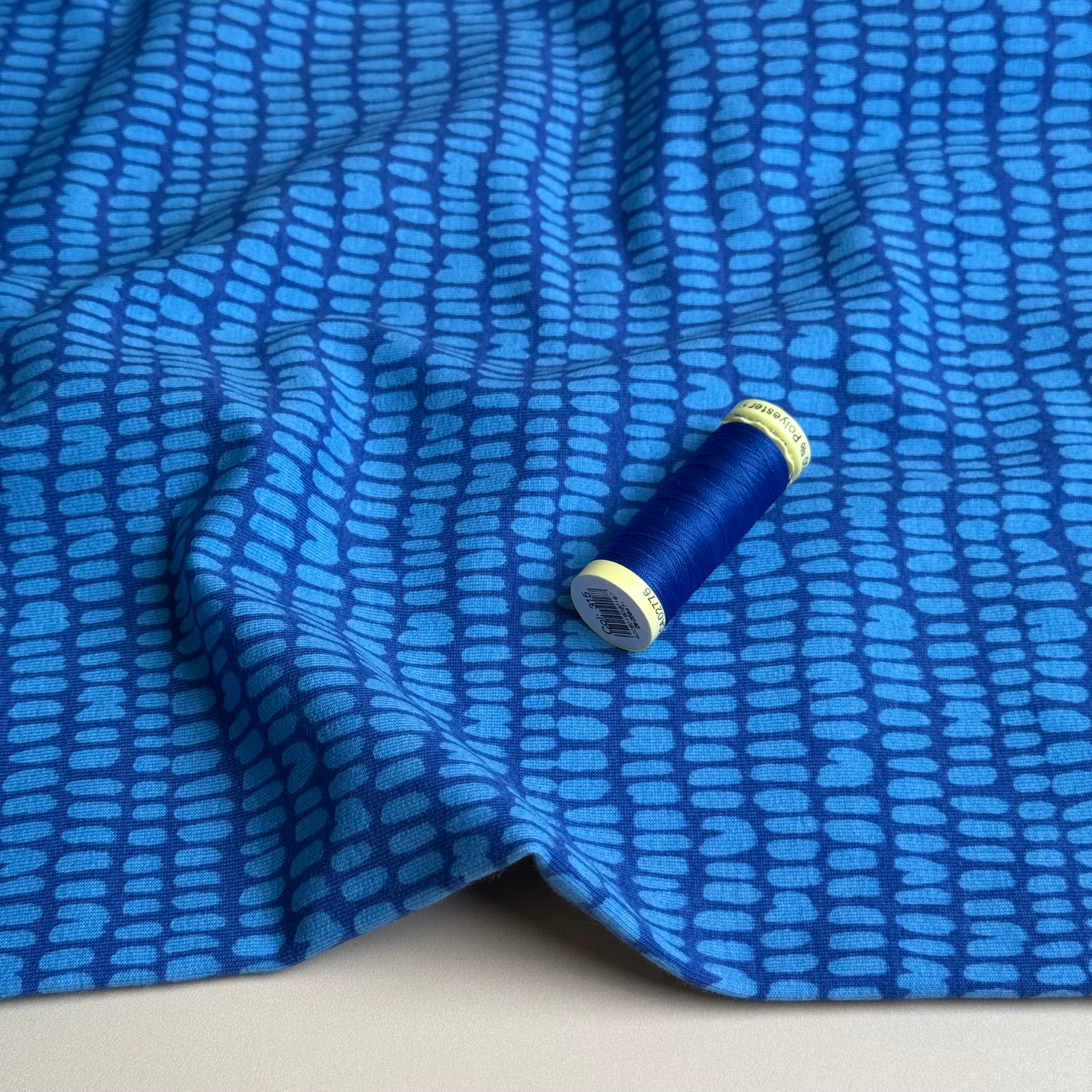 Broken Lines on Blue Soft Cotton Sweat-shirting Fabric