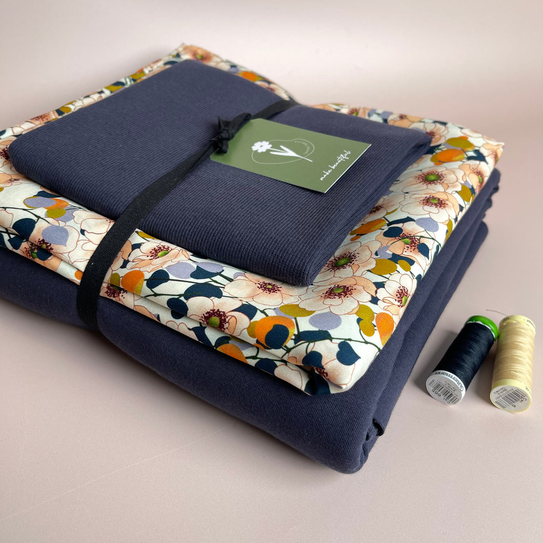 Make an Outfit Colour Bundle - Apricot Blossom Viscose & Polar Night Blue French Terry