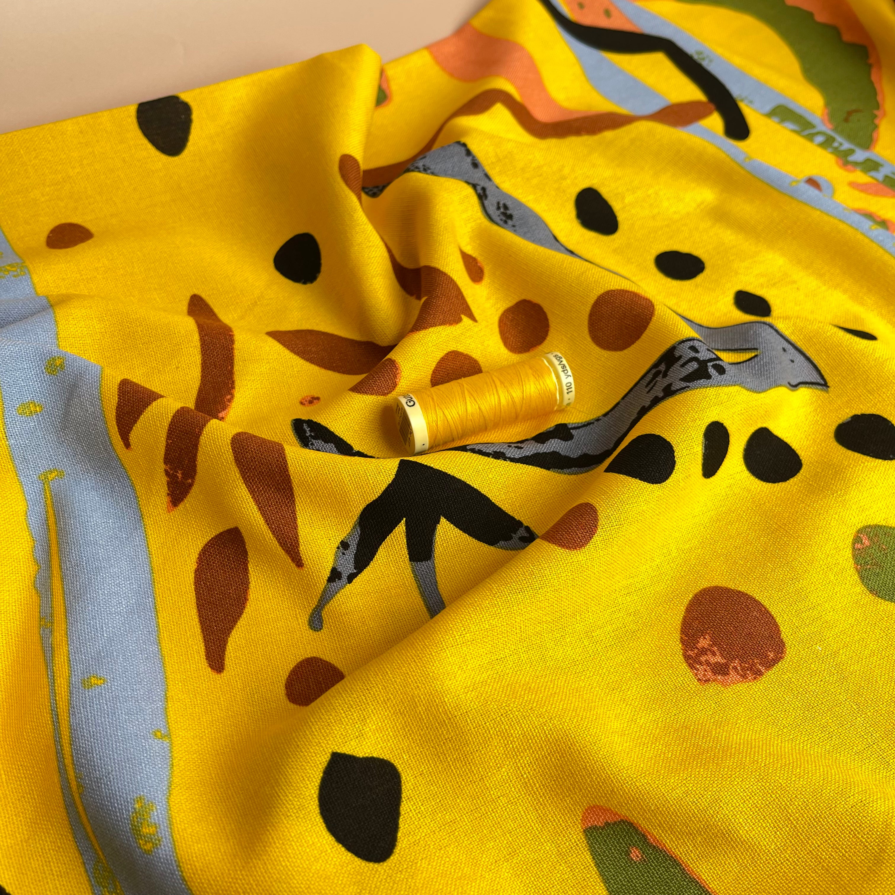 Modern Art Yellow Viscose Linen Blend Fabric