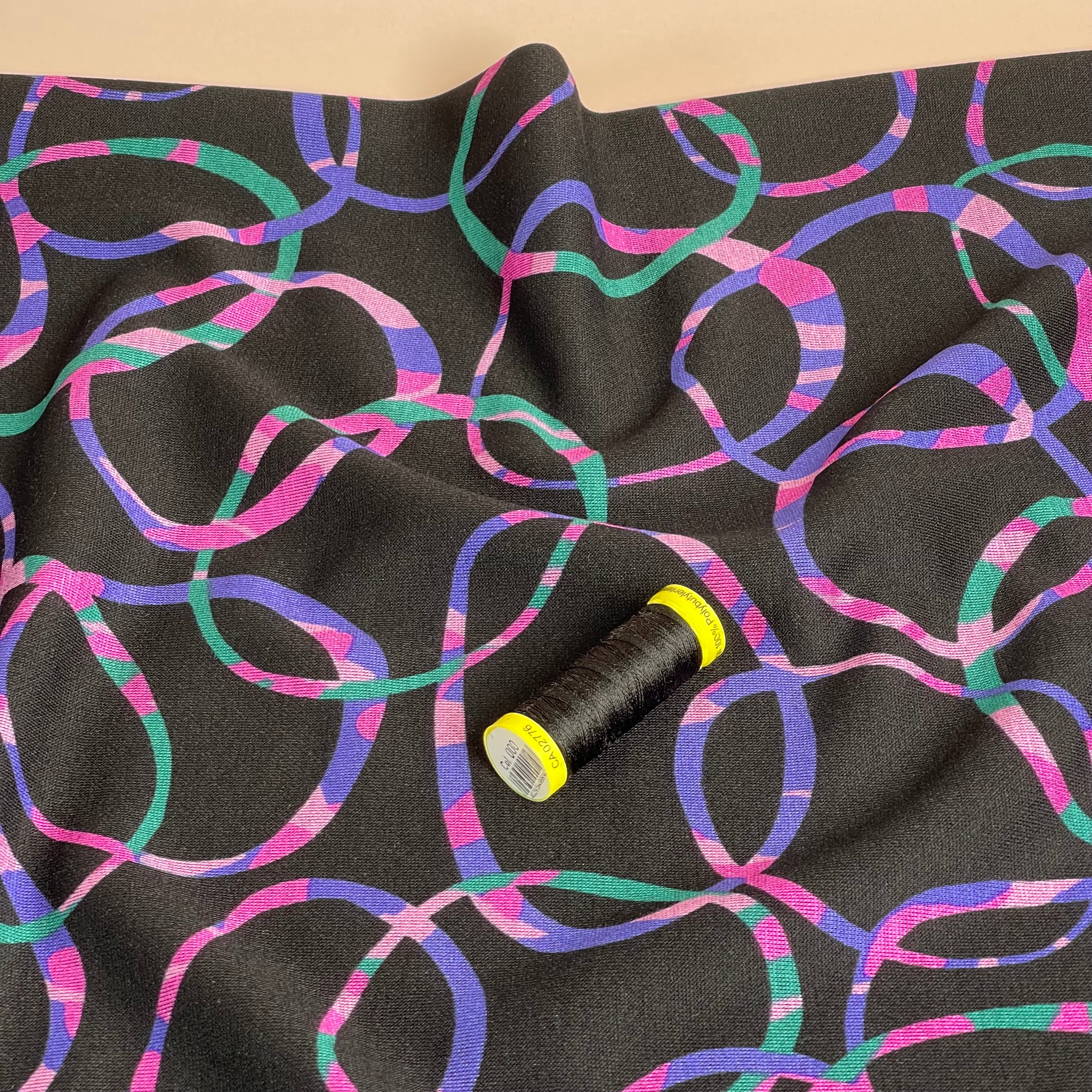 REMNANT 0.77 Metre - Rainbow Loops Soft Ponte Interlock Jersey Fabric