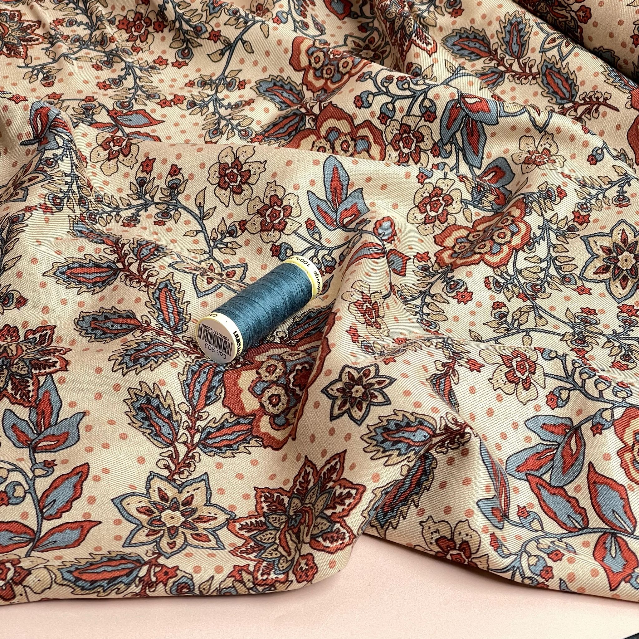 Autumn Sunset Paisley Flowers on Cream Viscose Twill Fabric